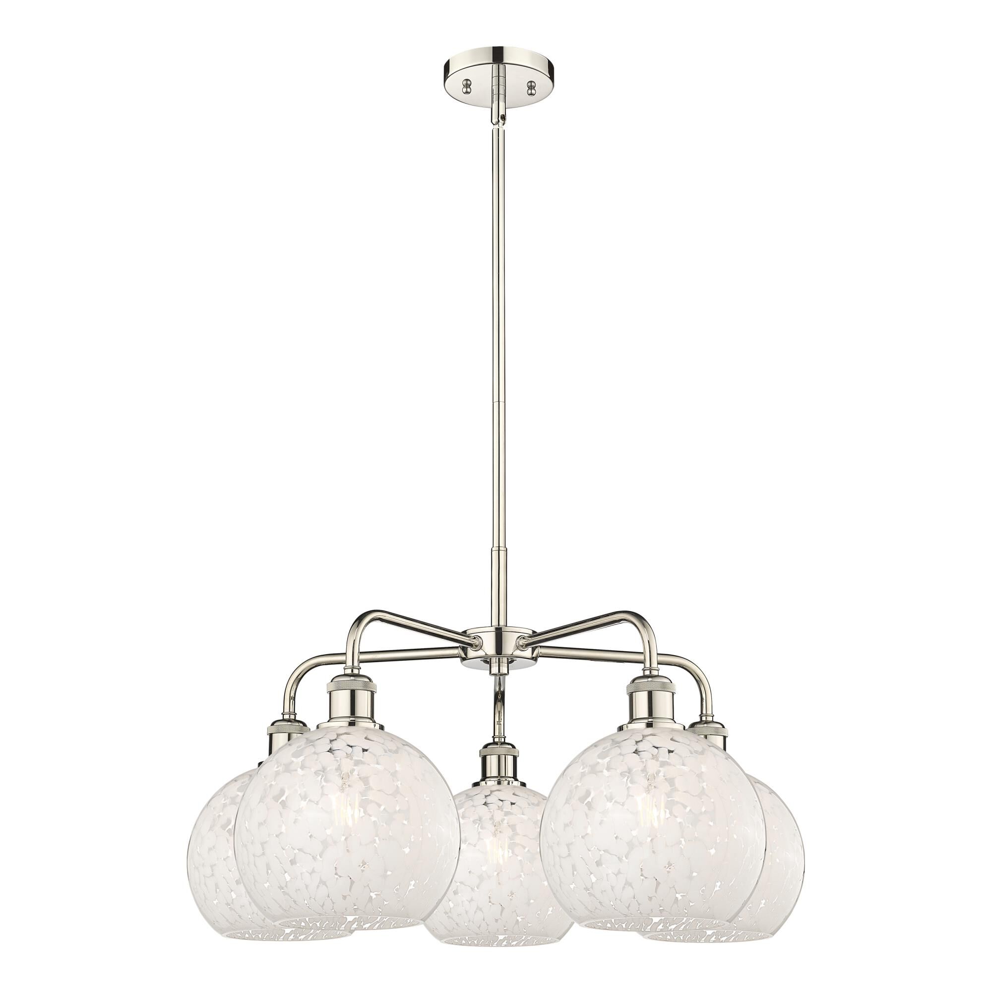 Shown in Polished Nickel finish and White Mouchette glass