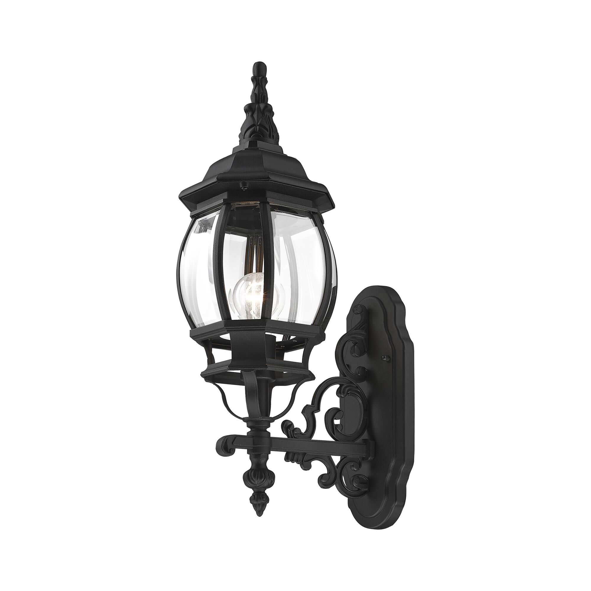 Shown in Textured Black finish and Clear Beveled glass and Clear Beveled Glass shade