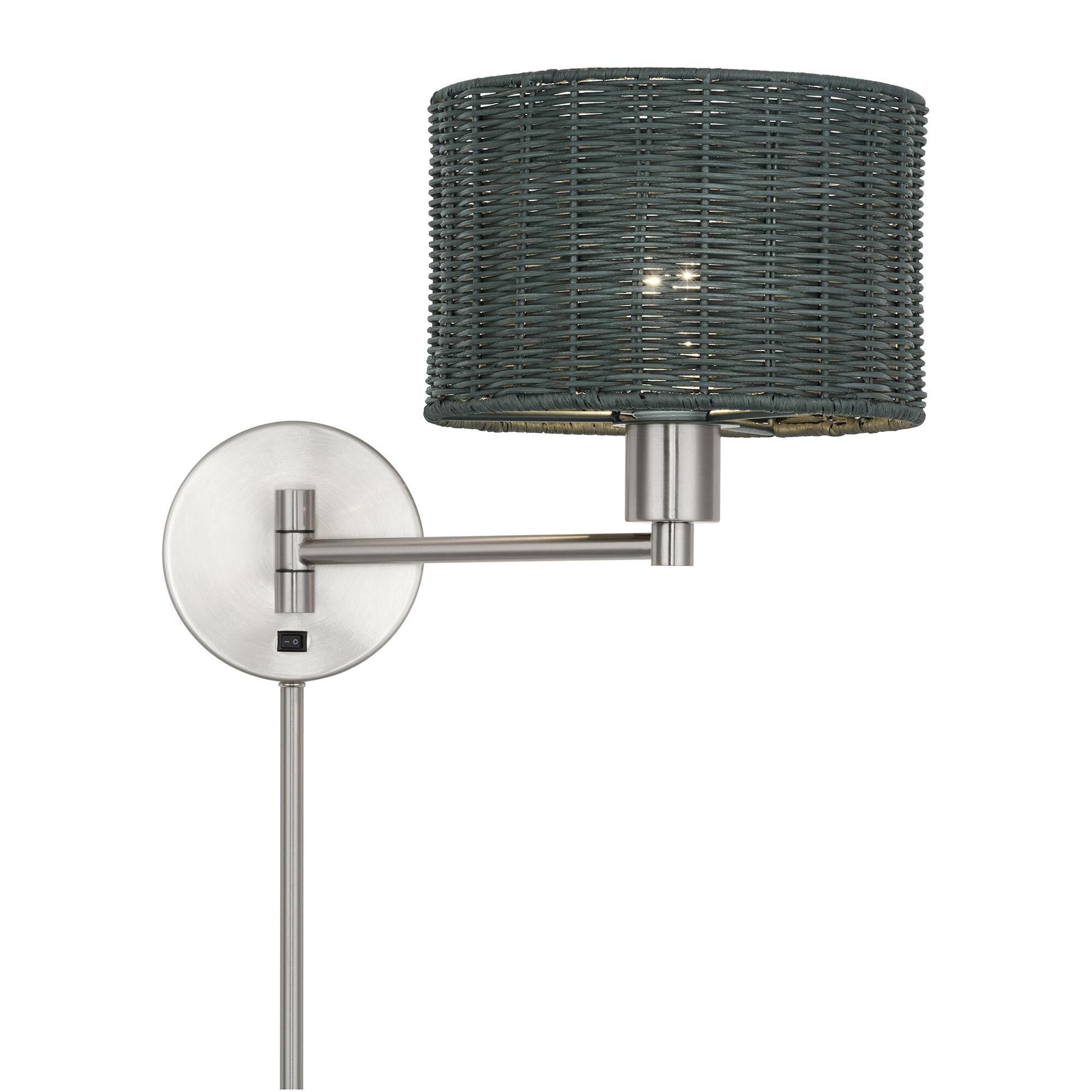 Shown in Brushed Nickel finish and Hand-Woven Charred Gray Color Rattan shade