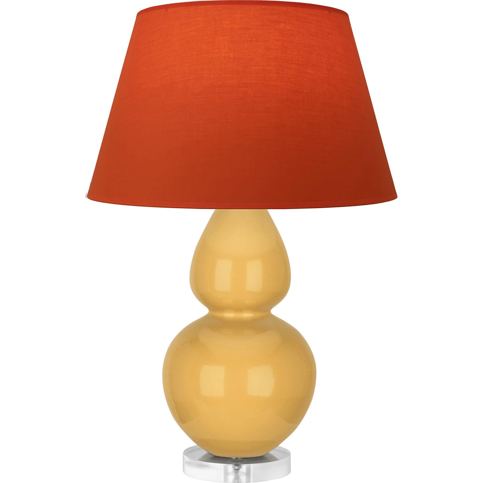 Shown in Sunset Yellow finish and Tangerine and Taupe Lining shade and Lucite accent