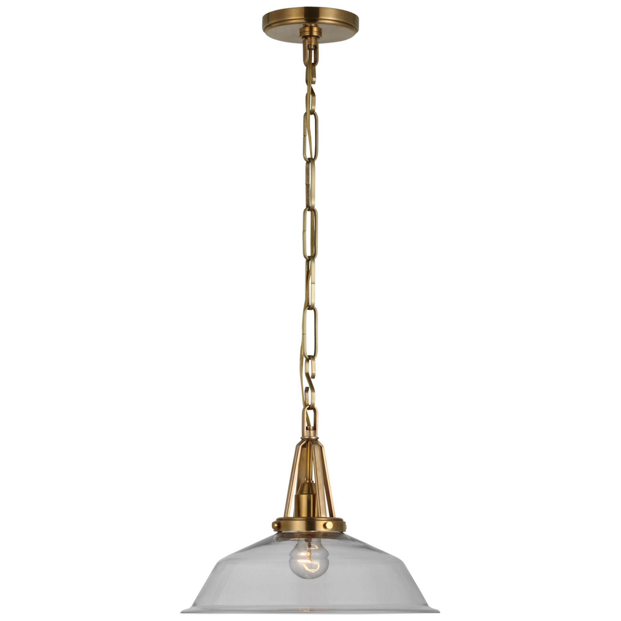 Shown in Antique-Burnished Brass finish and Clear Glass shade