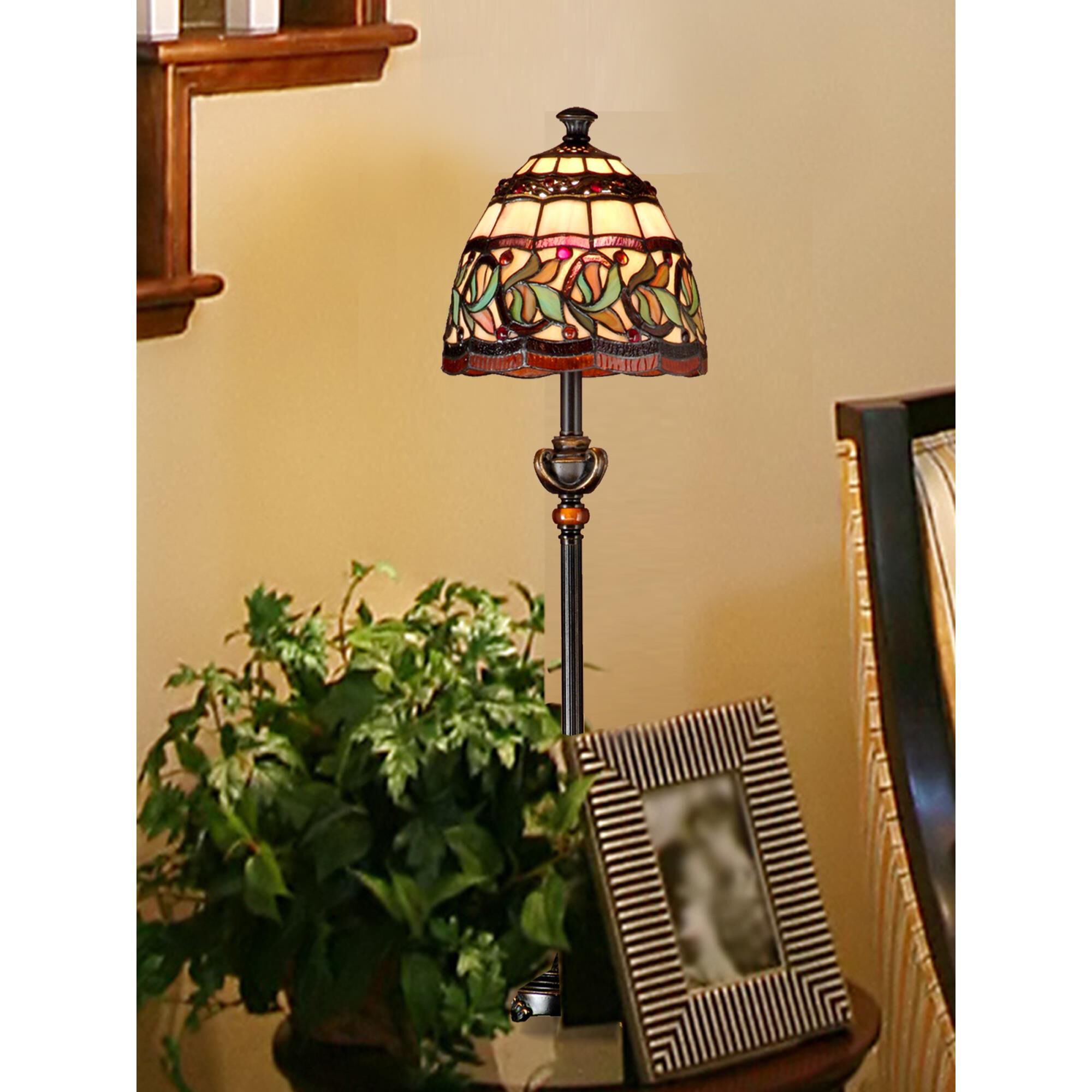 Shown in Antique Bell Bronze-Gold finish and Art Glass shade