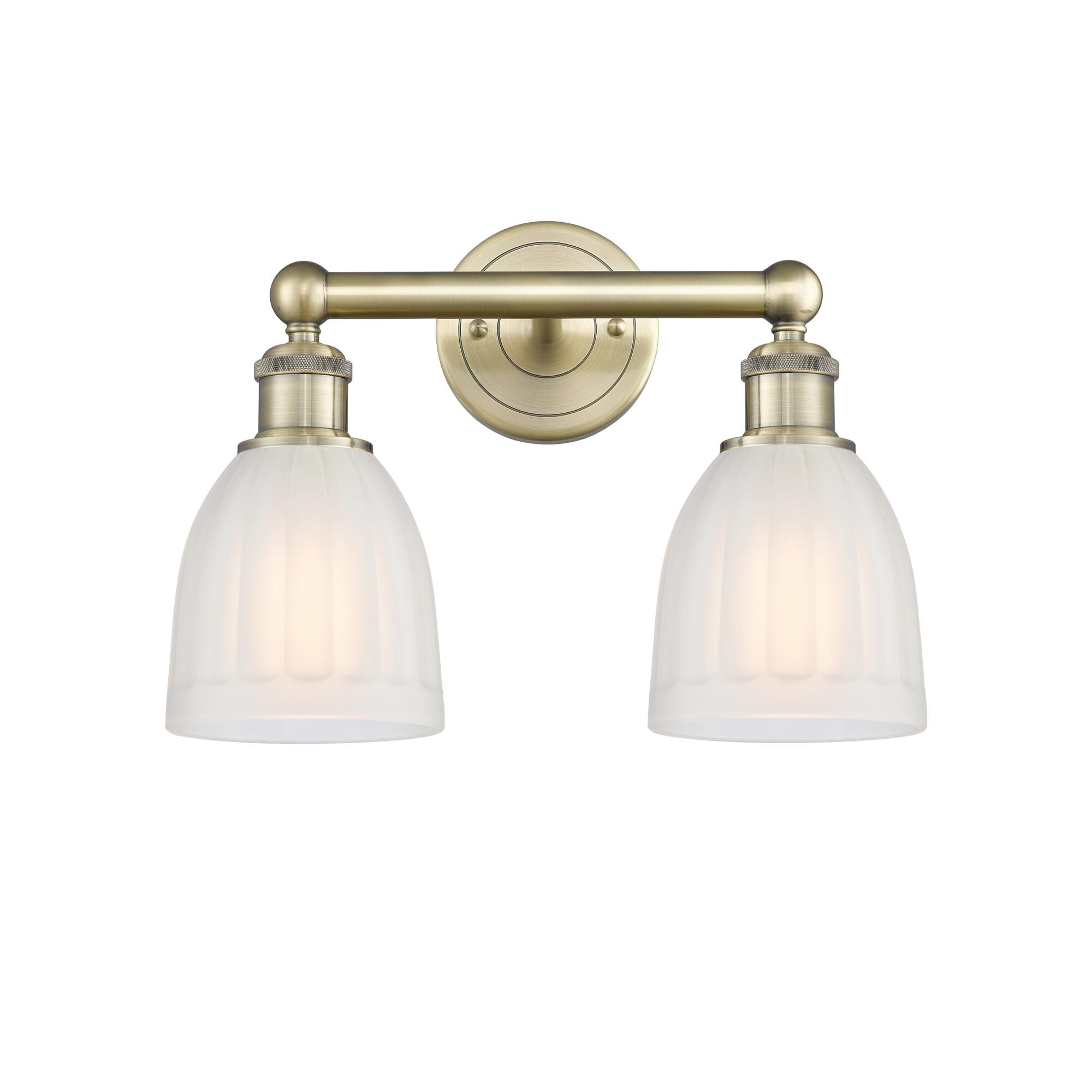 Shown in Antique Brass finish and White glass