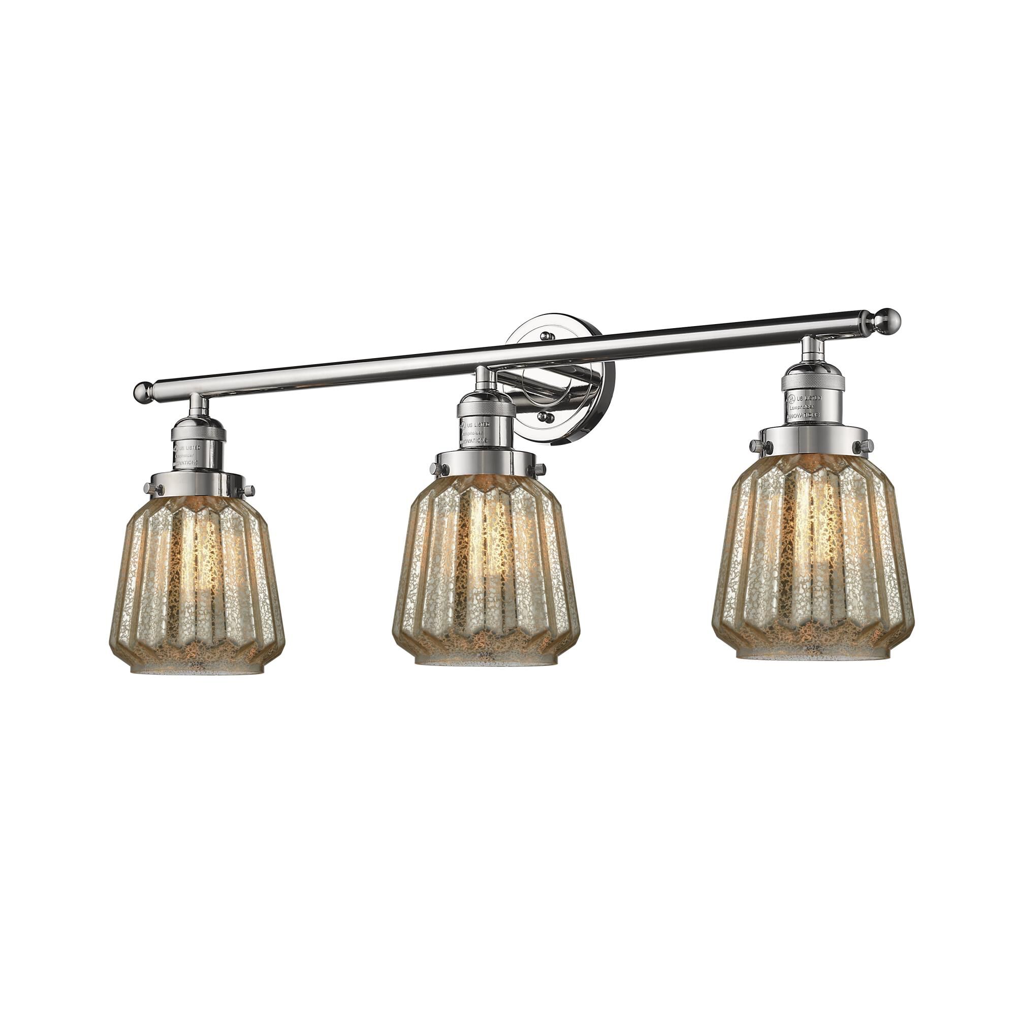 Shown in Polished Nickel finish and Mercury Fluted glass