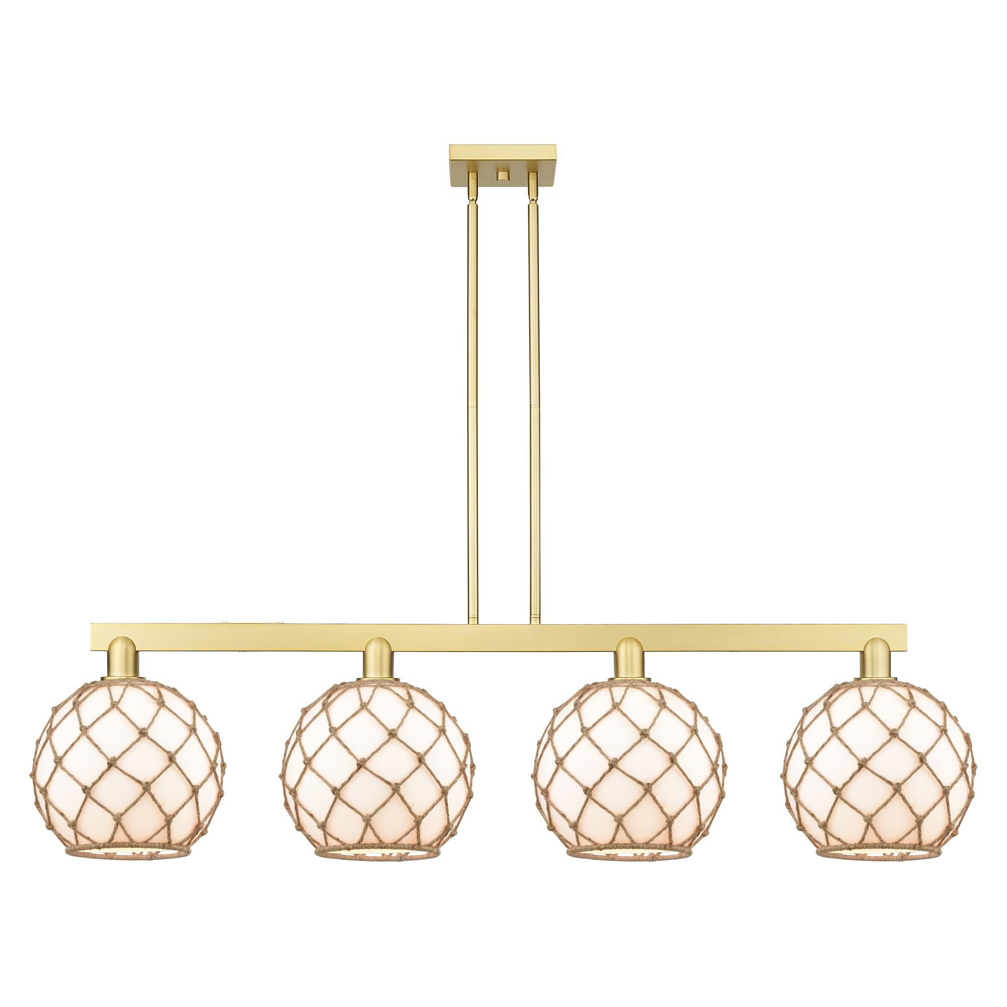 Shown in Satin Gold finish and Matte White with Brown Rope glass