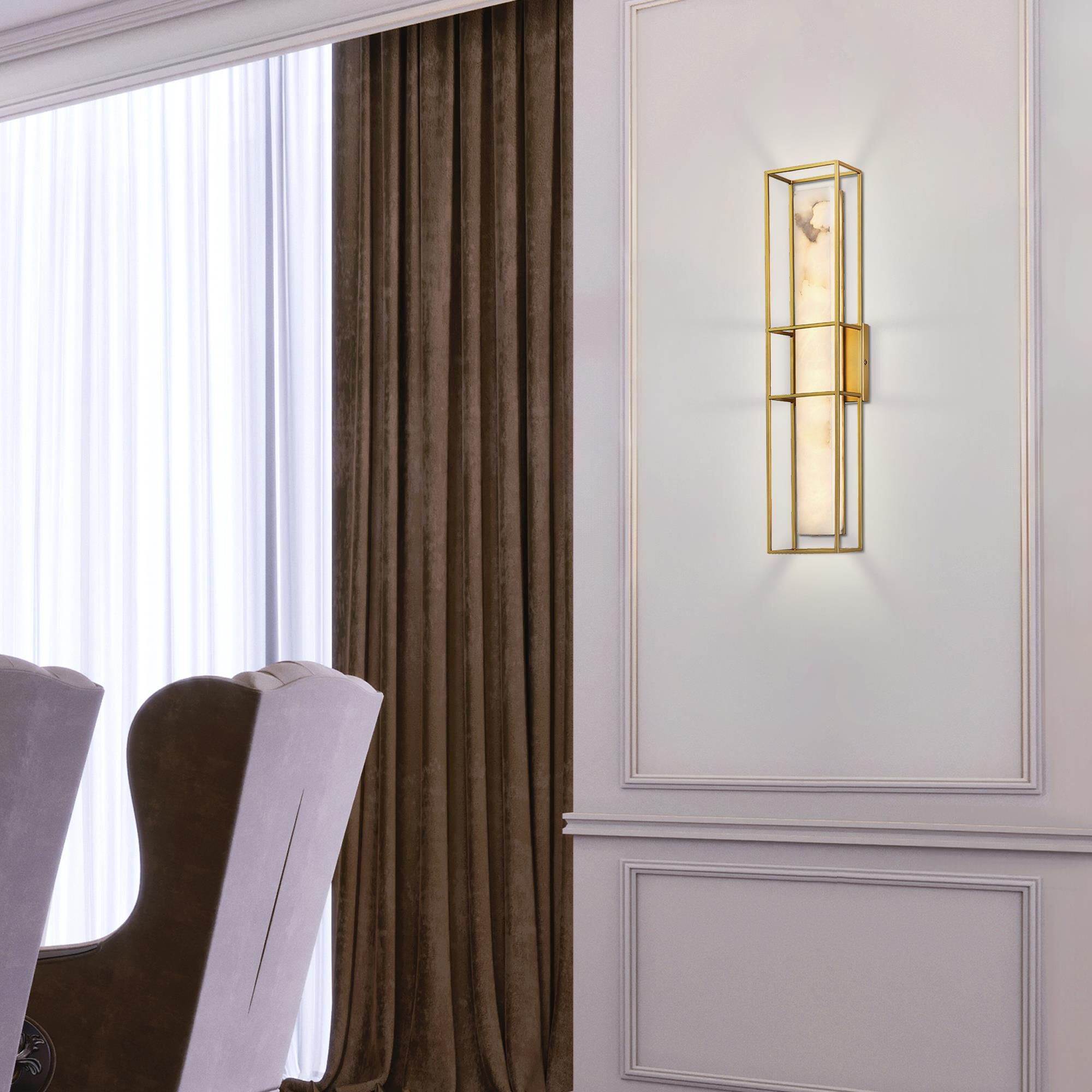 Shown in Gold finish and White Alabaster shade