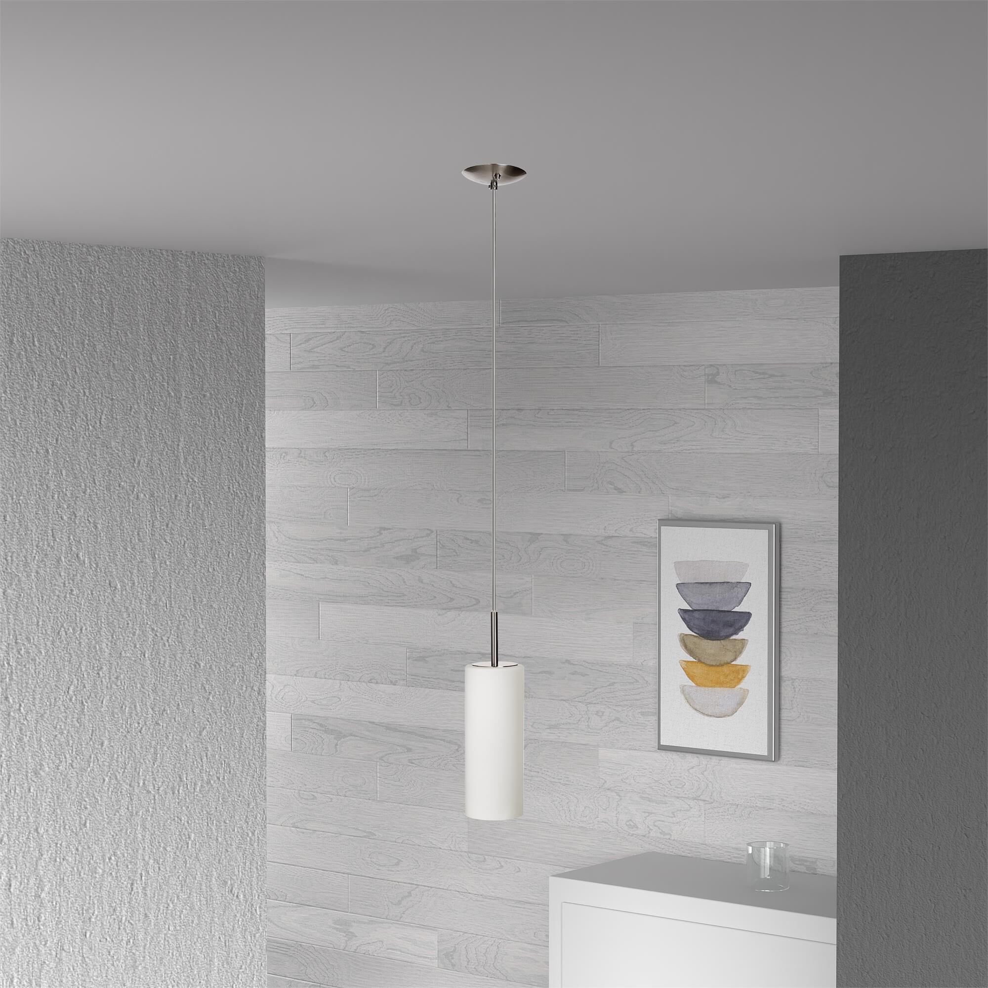 Shown in White and Satin Chrome finish and White Cylinder glass