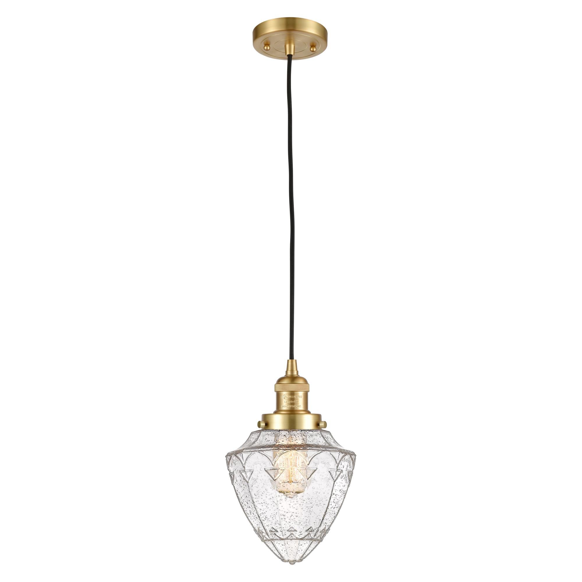 Shown in Satin Gold finish and Seedy Small Bullet glass