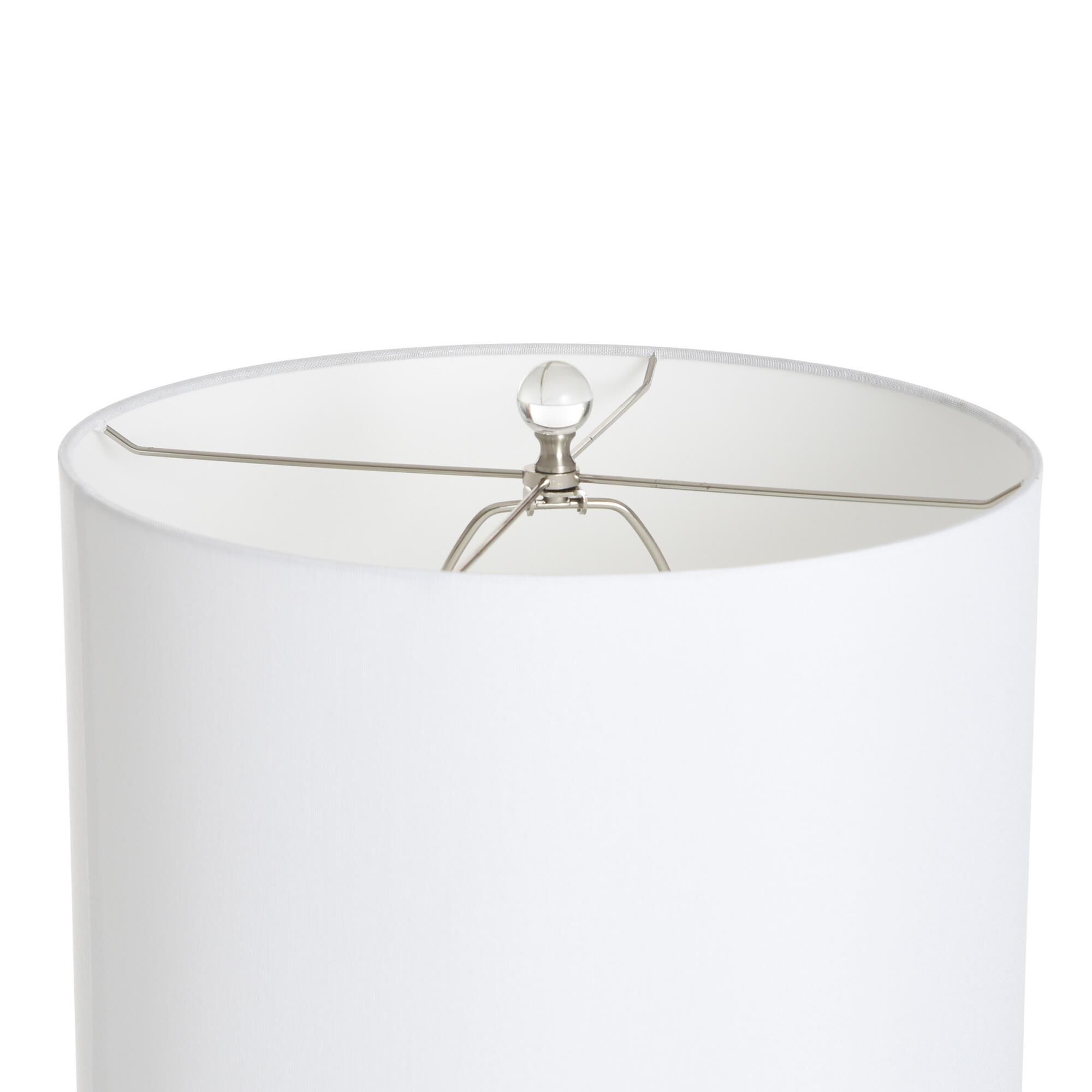 Shown in Tuquoise, Silver and Clear finish and White Fabric shade