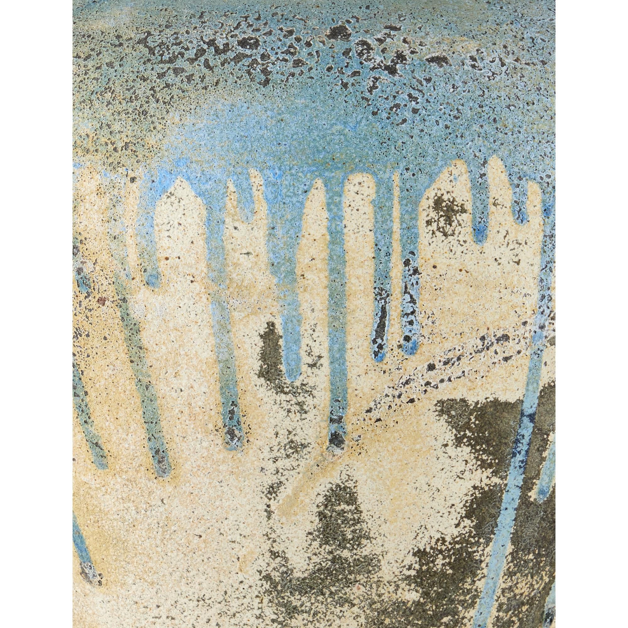 Shown in Antique Blue Drip finish and Natural Linen shade