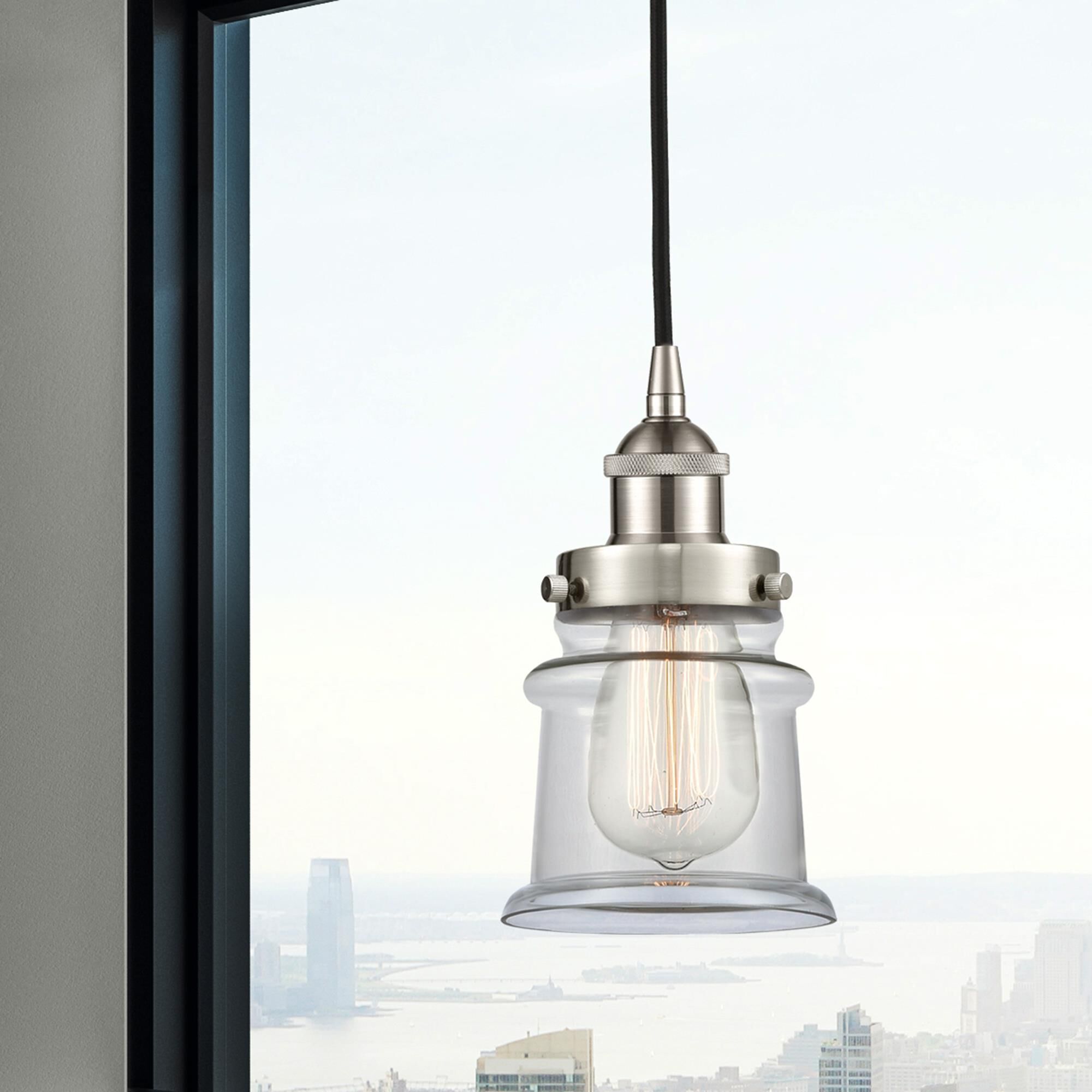 Shown in Brushed Satin Nickel finish and Clear glass