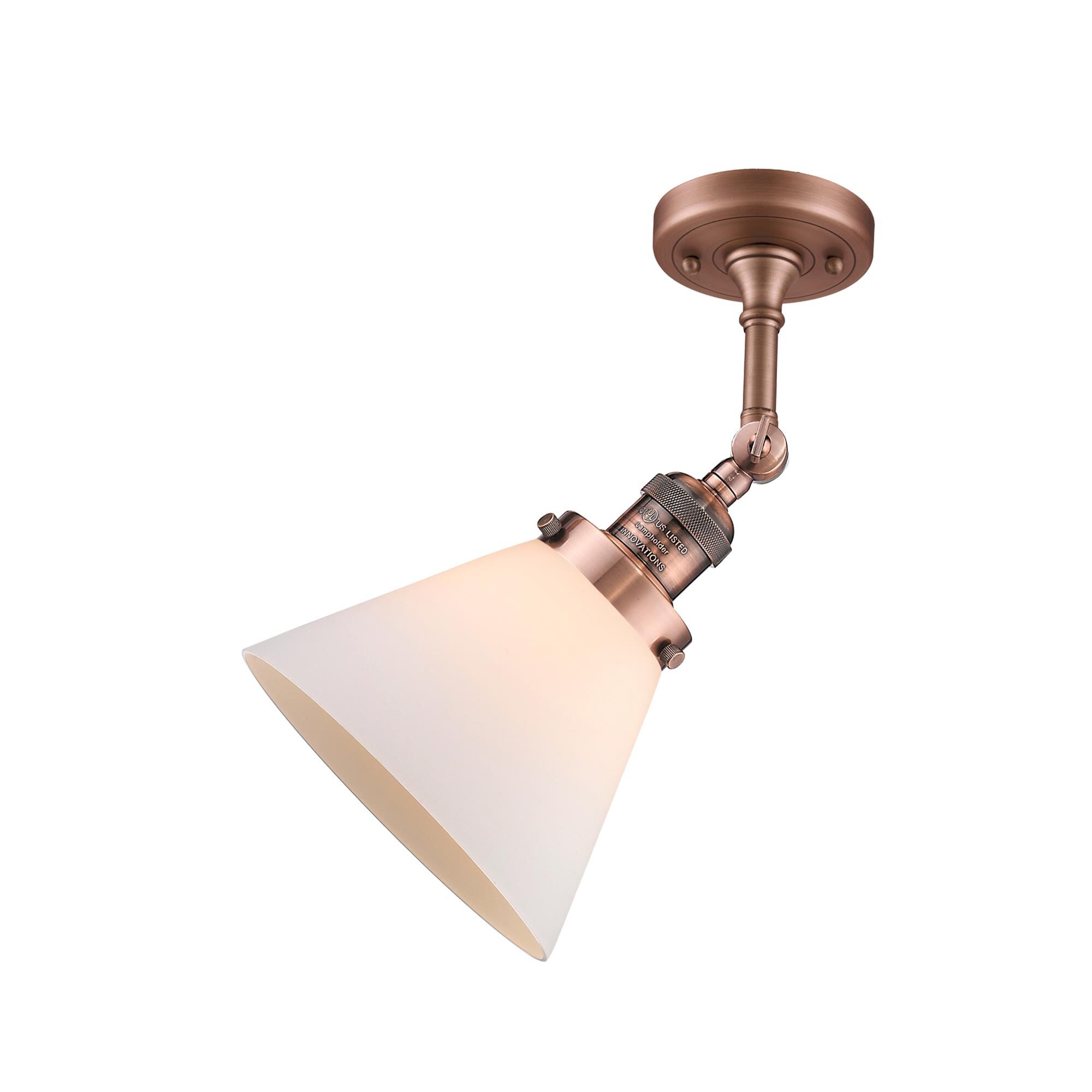 Shown in Antique Copper finish and Frosted glass and None accent