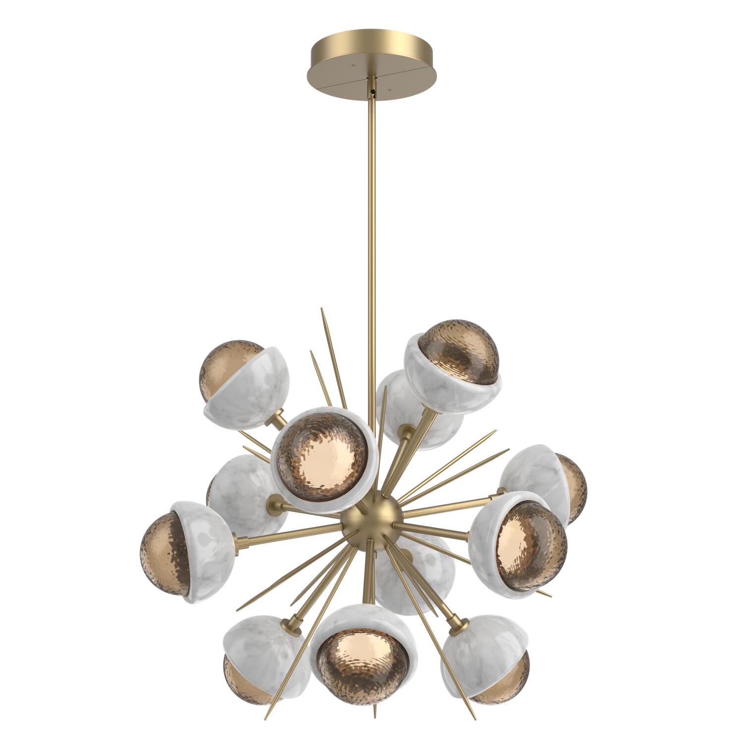 Shown in Gilded Brass finish and Bronze glass and White Marble accent