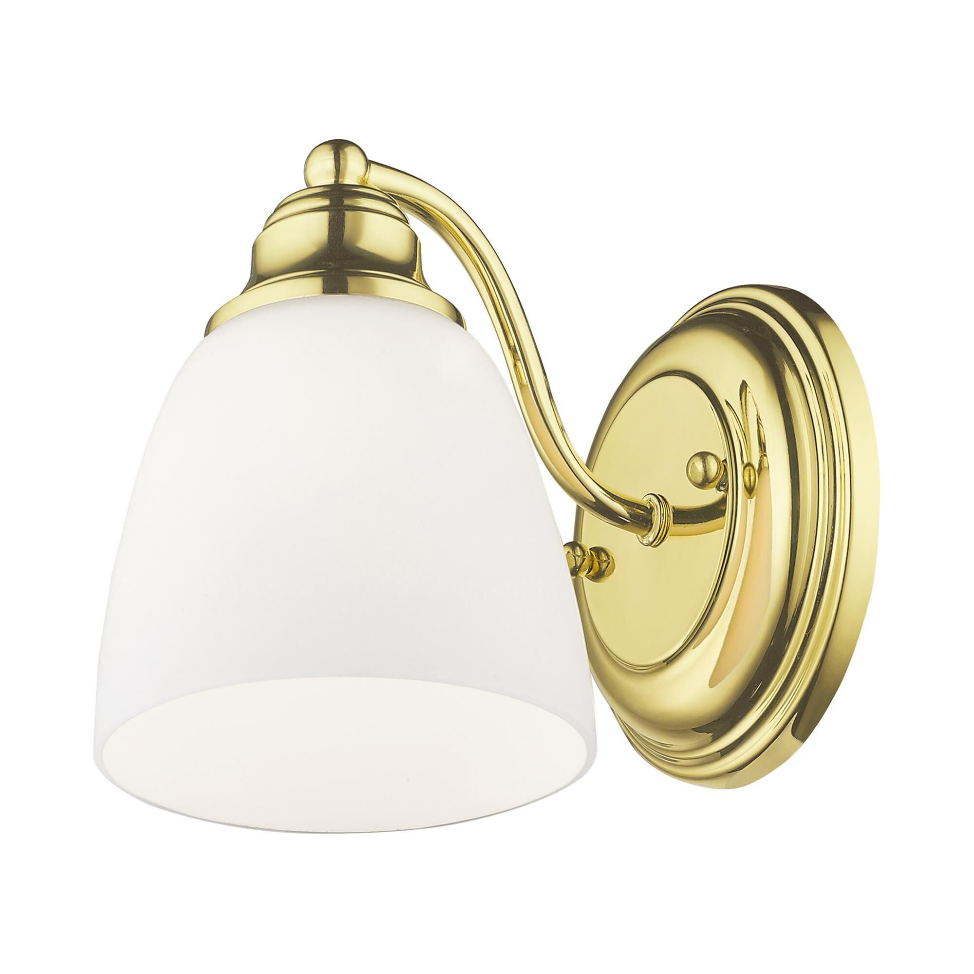 Shown in Polished Brass finish and Hand Blown Satin Opal White glass