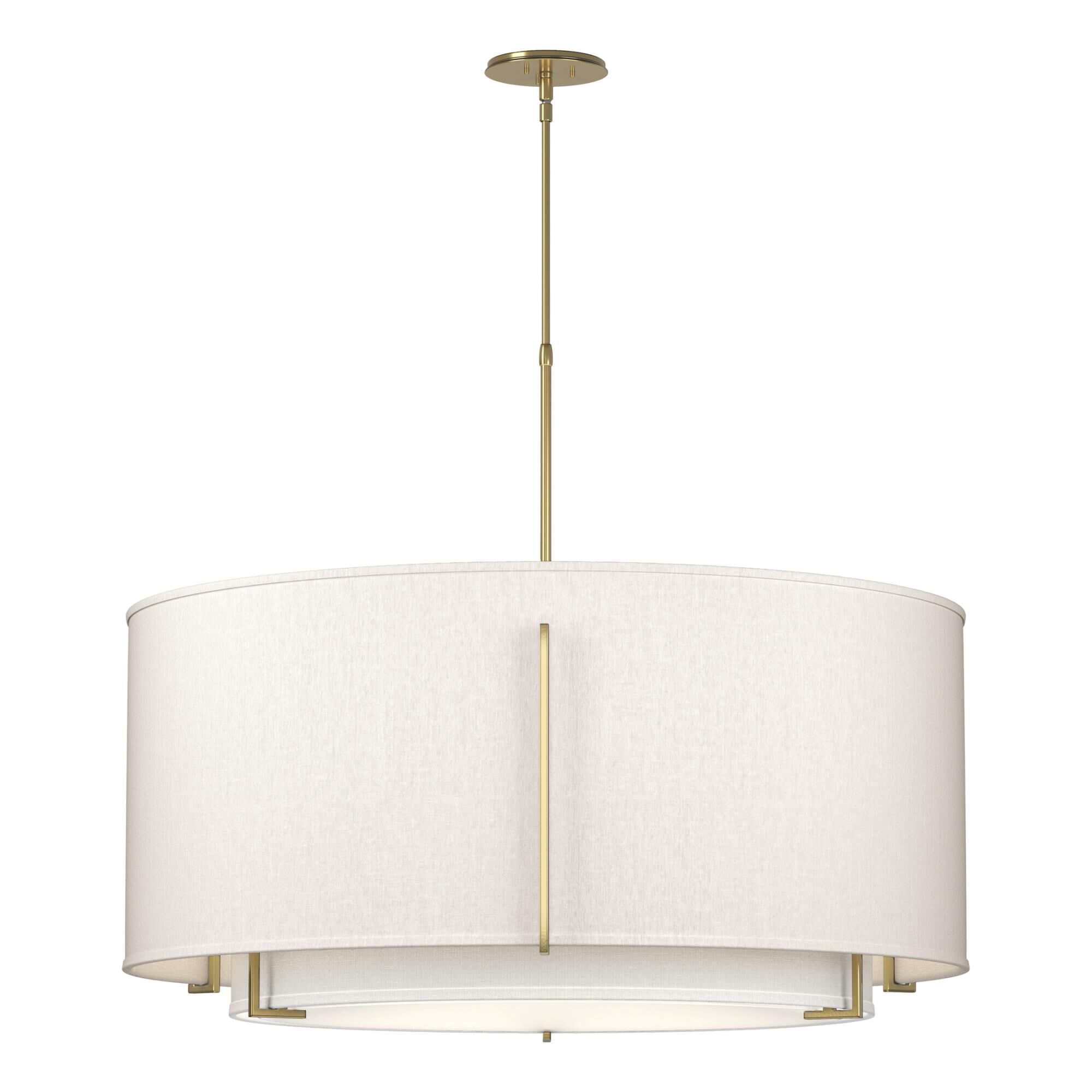 Shown in Modern Brass finish and Beige shade
