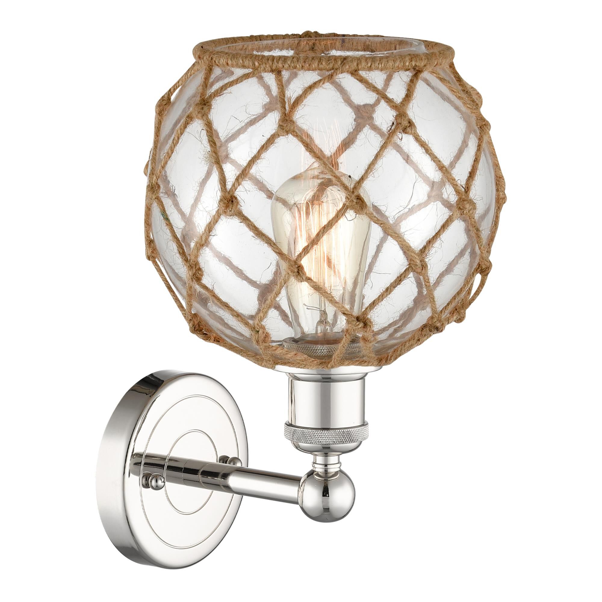 Shown in Polished Nickel finish and Clear with Brown Rope glass