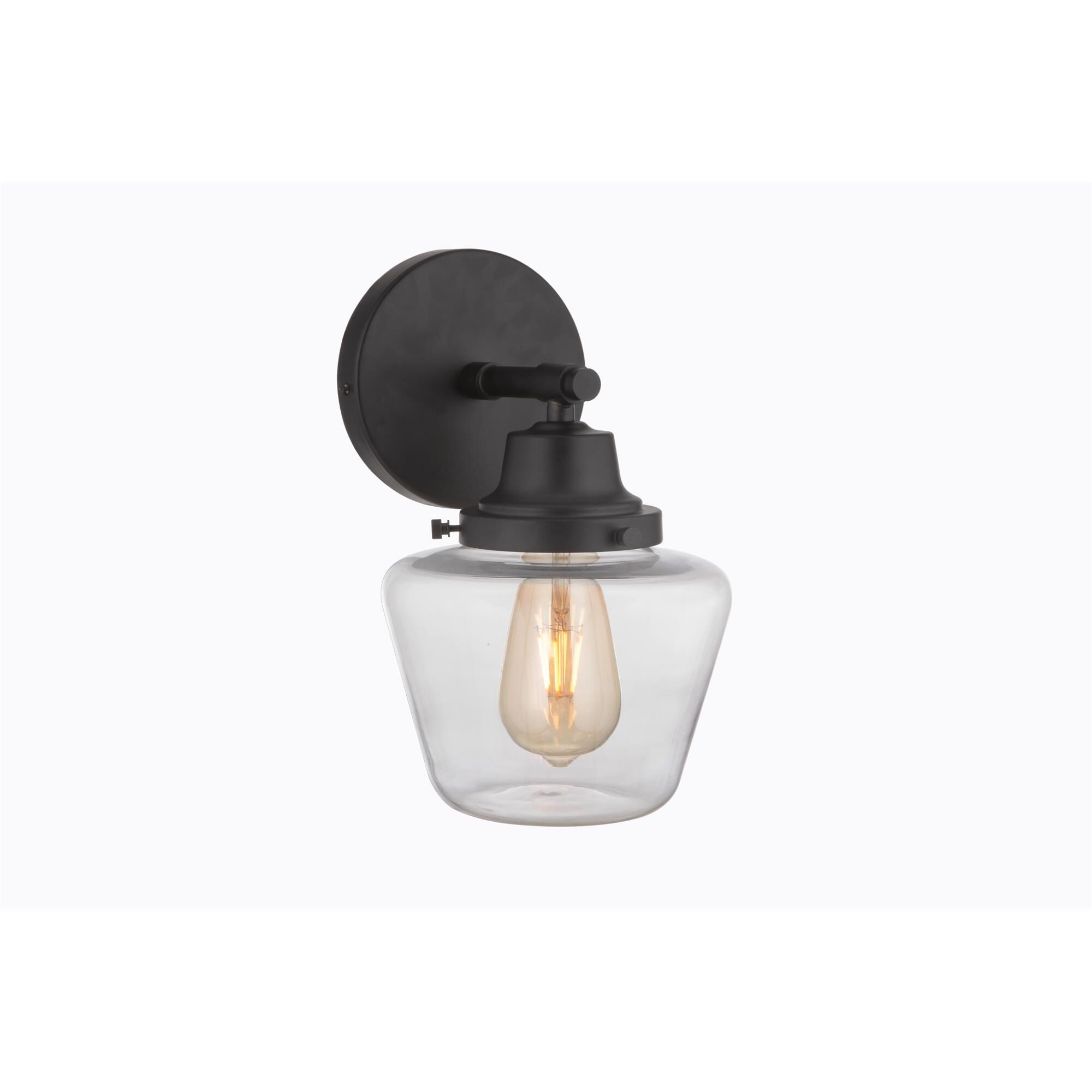 Shown in Flat Black finish and Clear glass and Glass shade