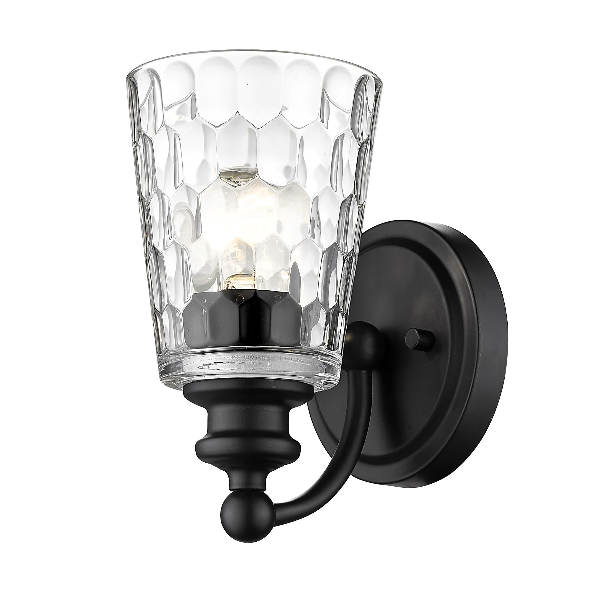 Shown in Matte Black finish and Clear glass and Clear, Optic Cone Shaped Glass shade