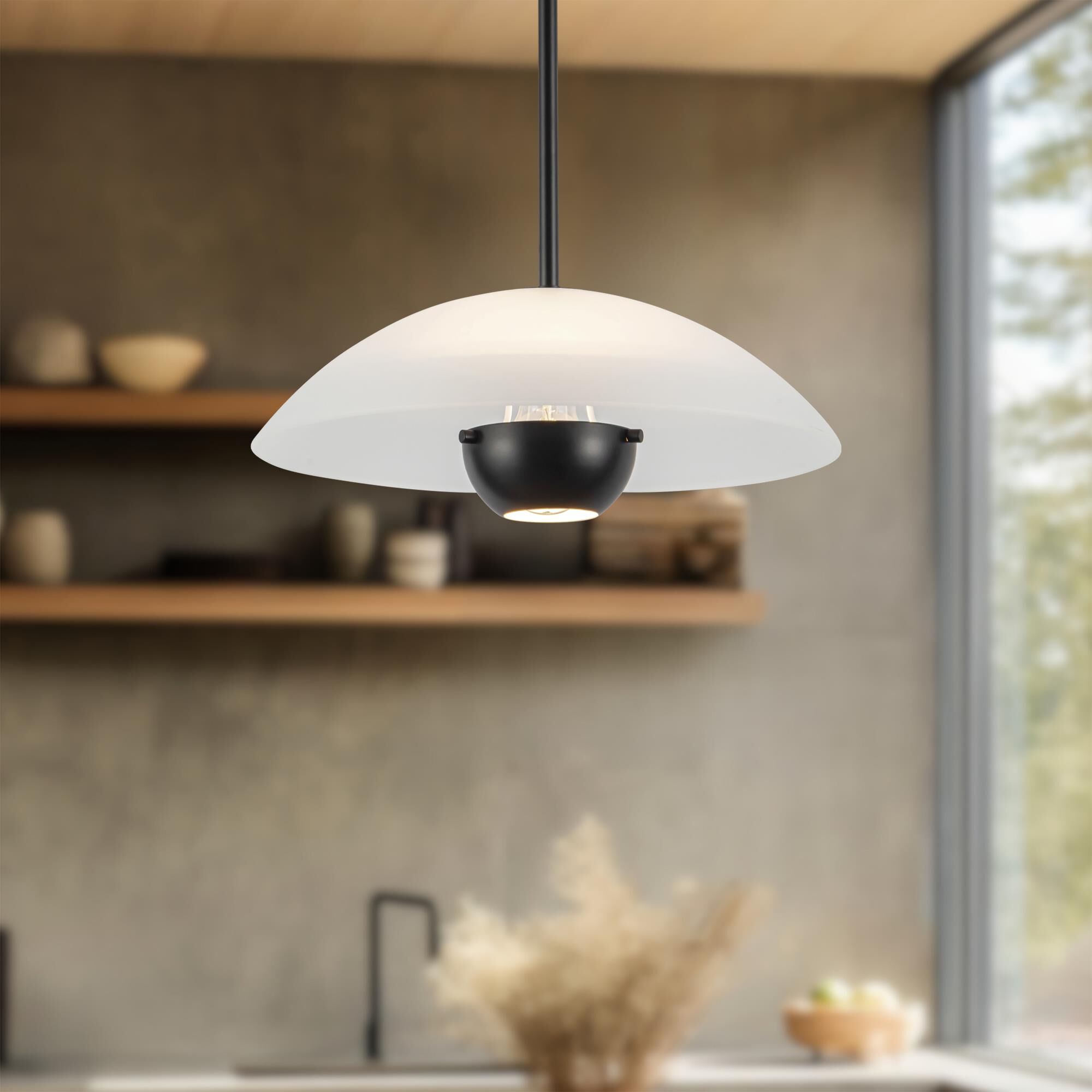 Shown in Black finish and Matte Opal Glass shade