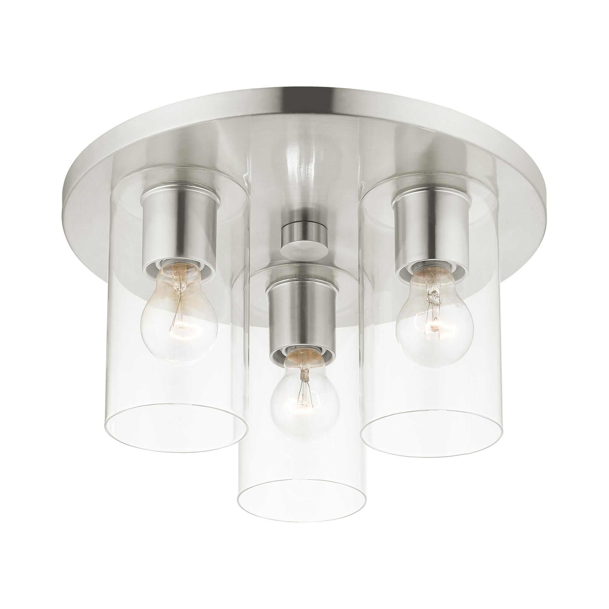 Shown in Brushed Nickel finish and Clear glass and Clear Glass shade