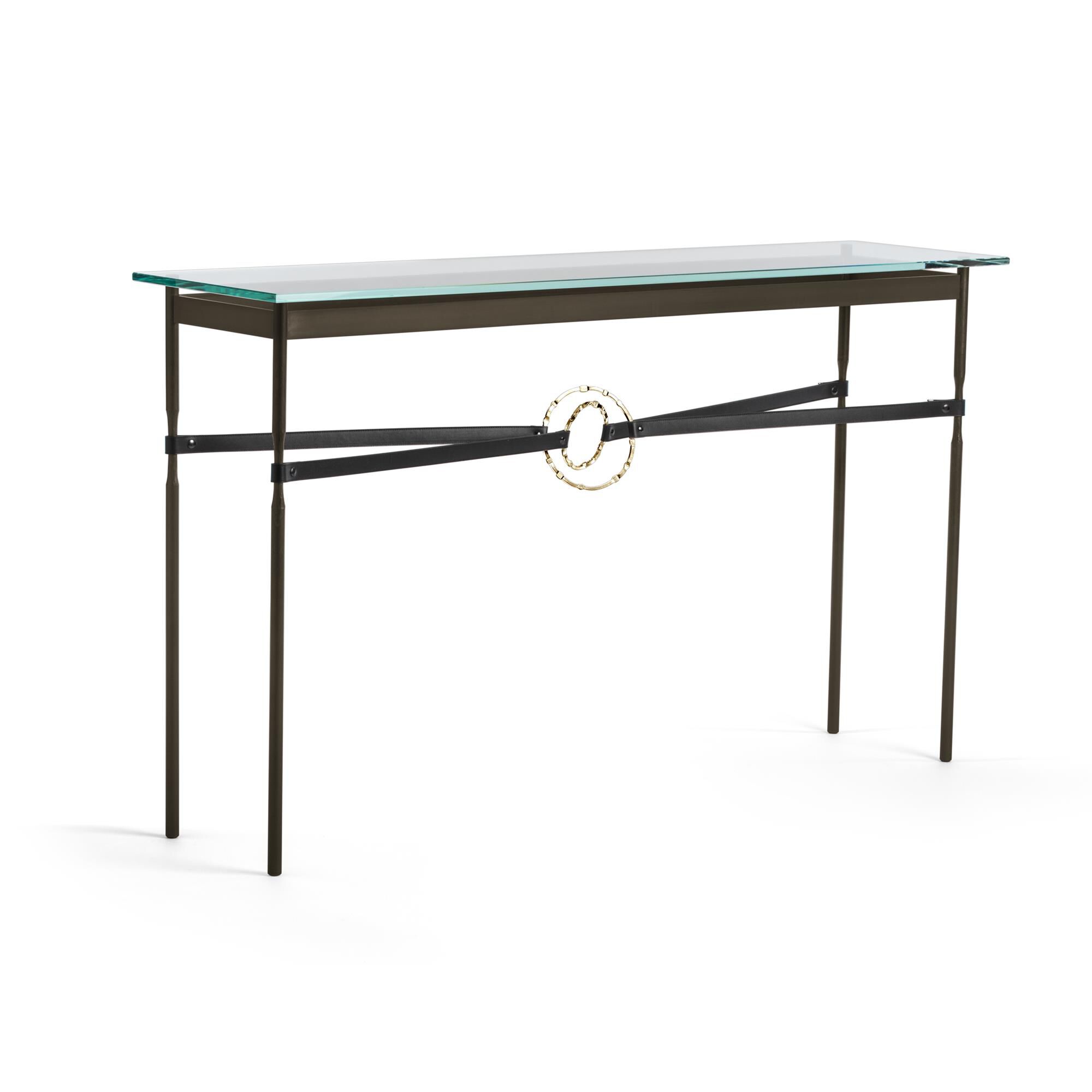 Shown in Oil Rubbed Bronze finish and Modern Brass with Leather Black  accent