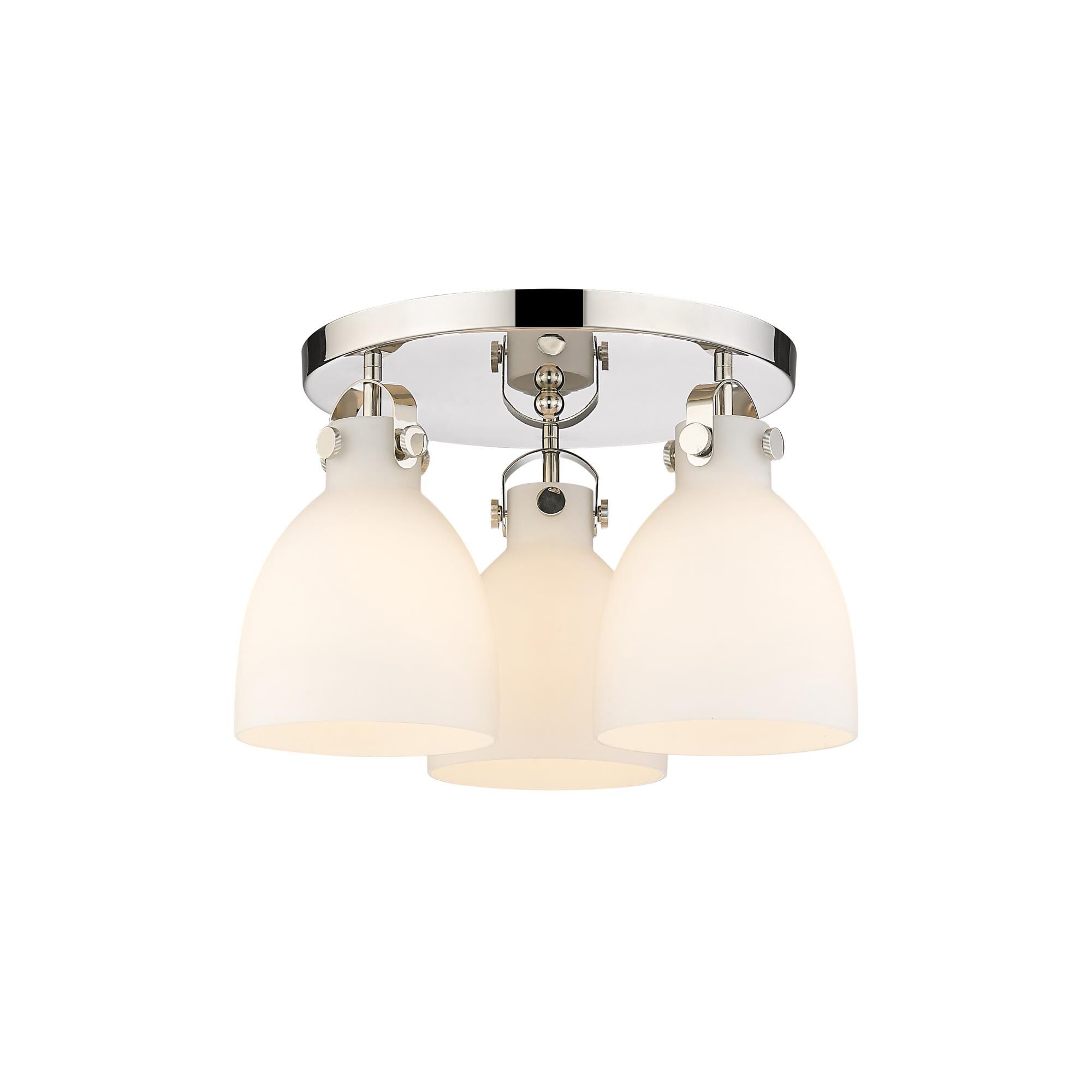 Shown in Polished Nickel finish and Matte White glass