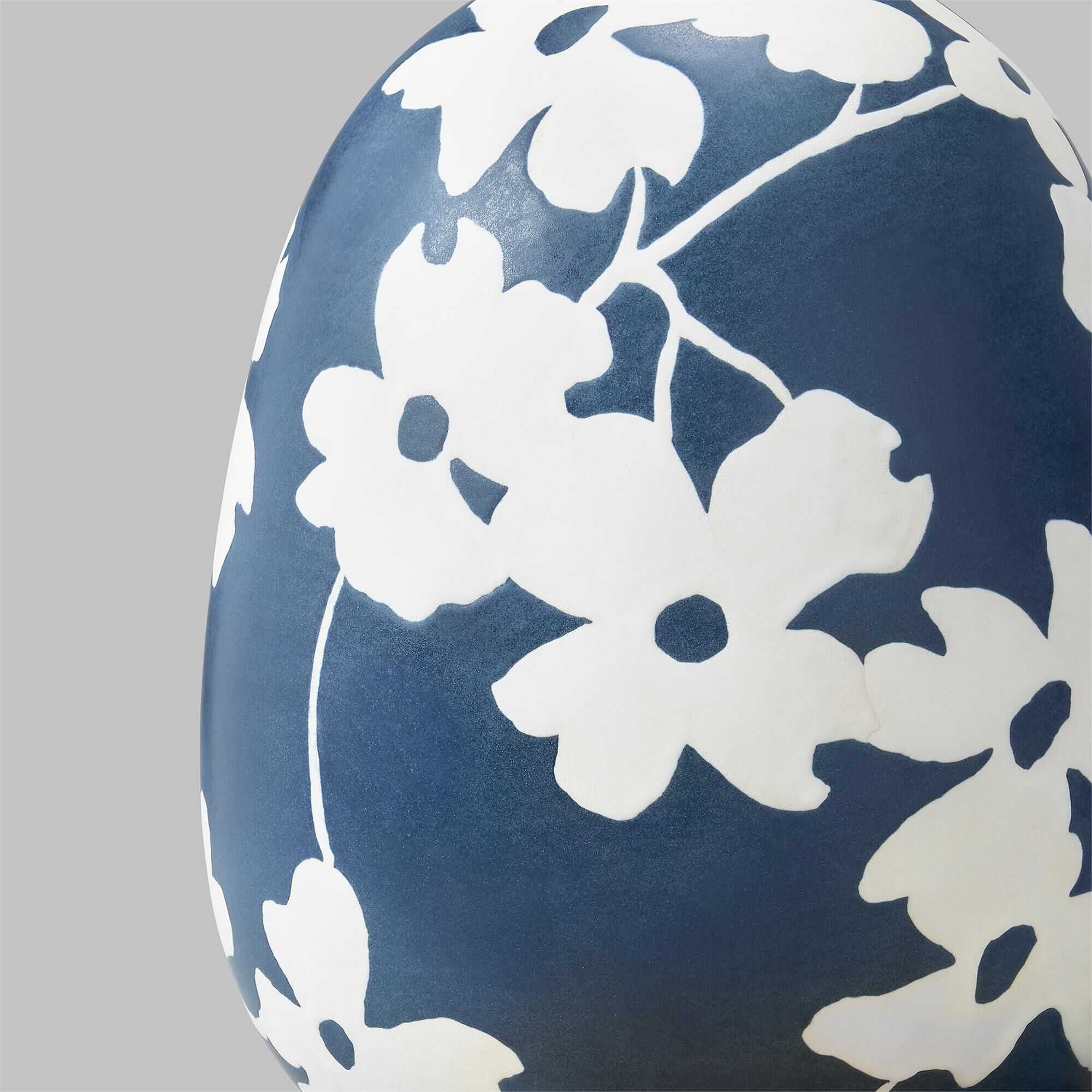 Shown in Semi Matte Navy Blue finish and White Linen Fabric shade