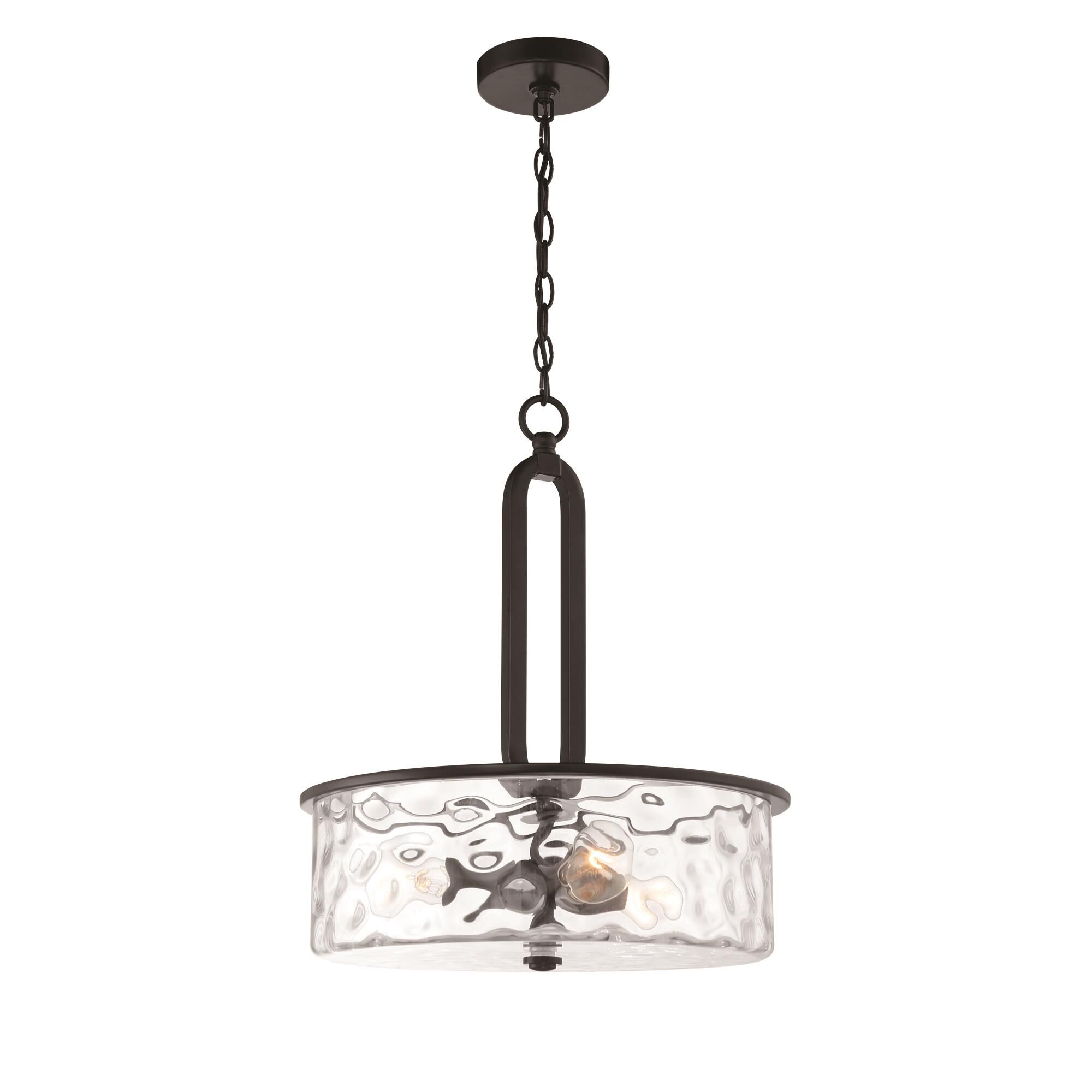 Shown in Flat Black finish and Clear Hammered glass and Glass shade