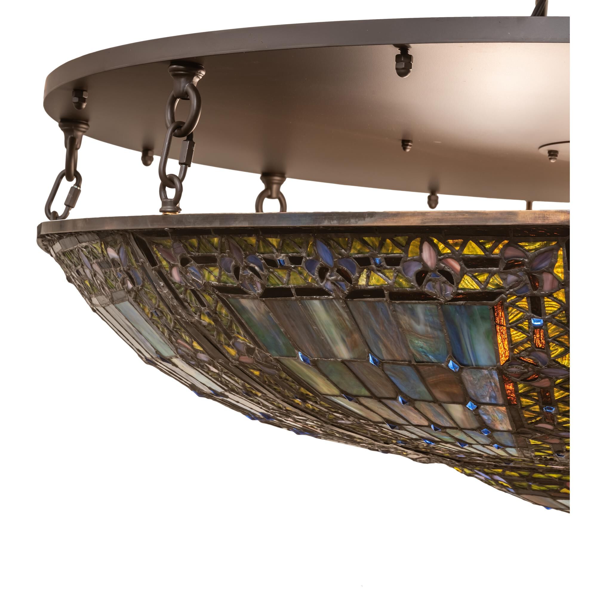Shown in Oil Rubbed Bronze finish and Green;Blue glass