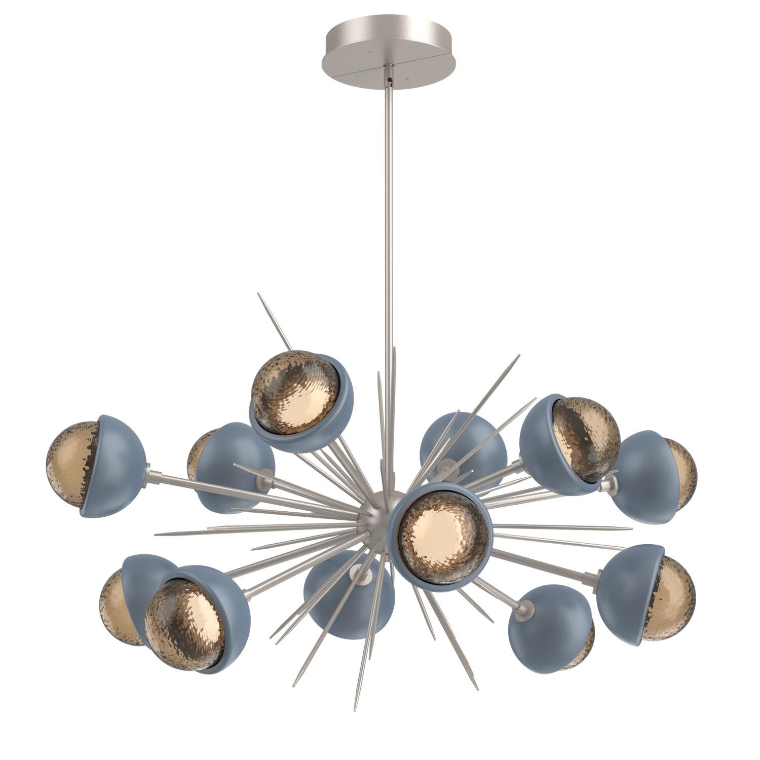 Shown in Beige Silver finish and Bronze glass and Poppy Blue accent