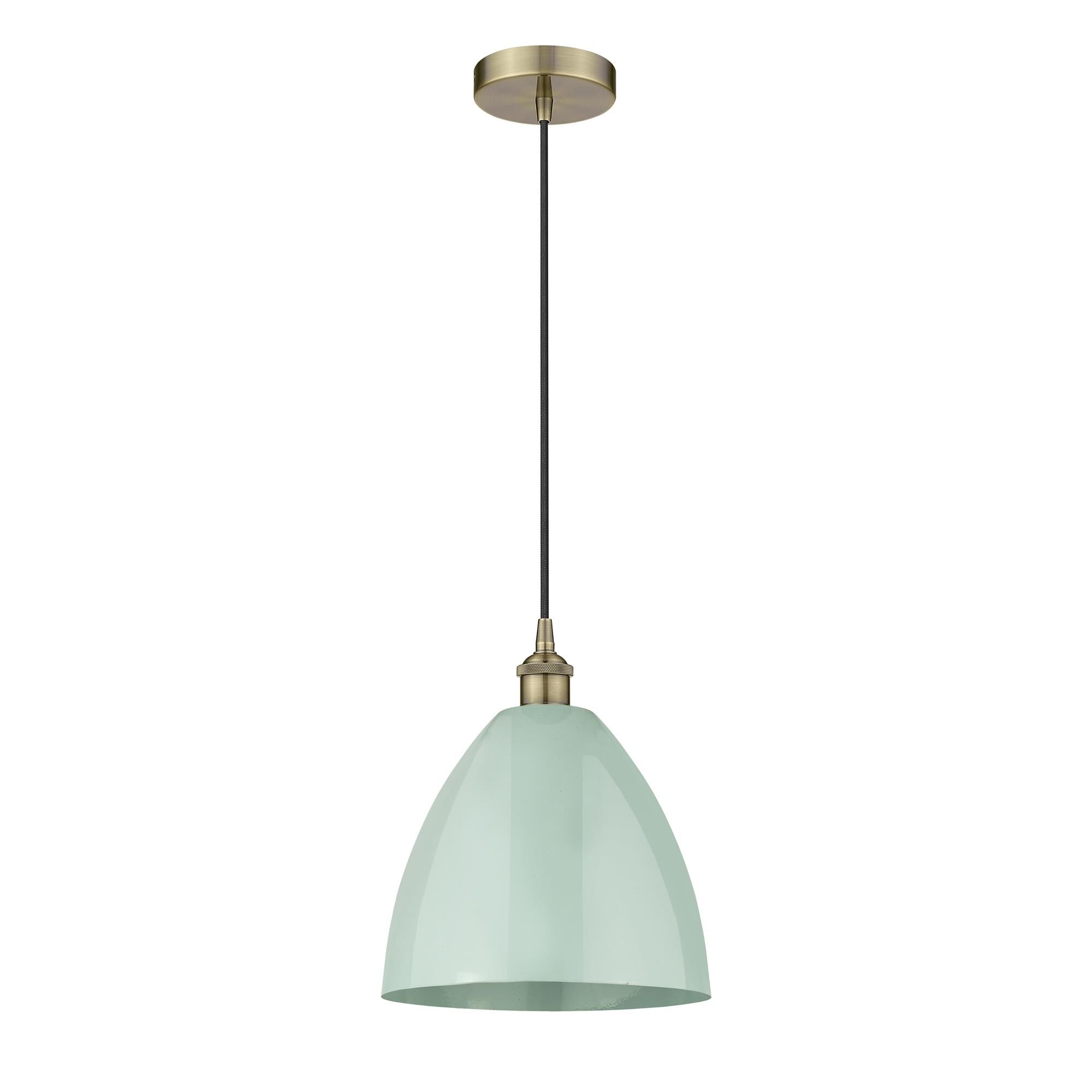 Shown in Antique Brass finish and Seafoam Plymouth Dome shade