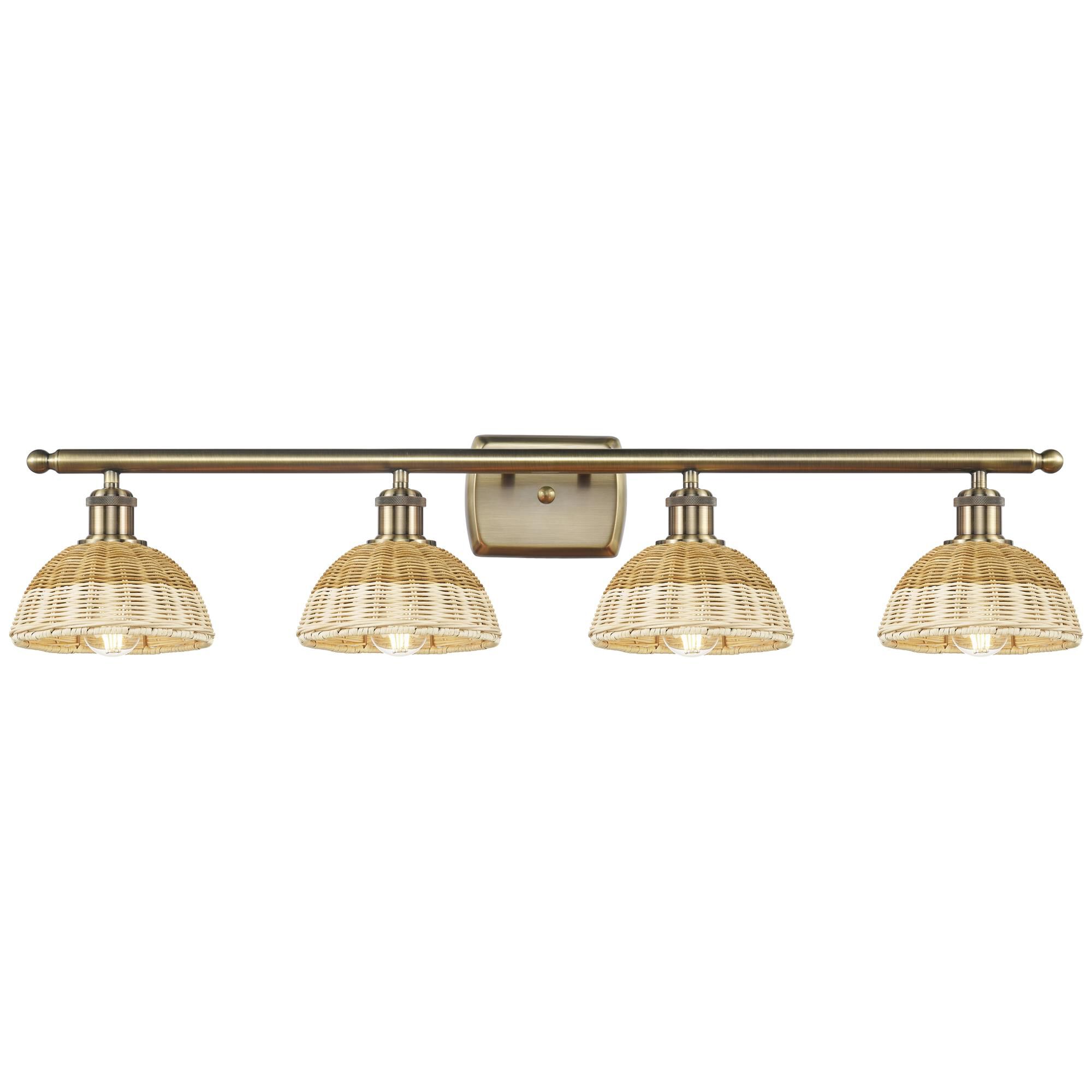 Shown in Antique Brass finish and Natural shade