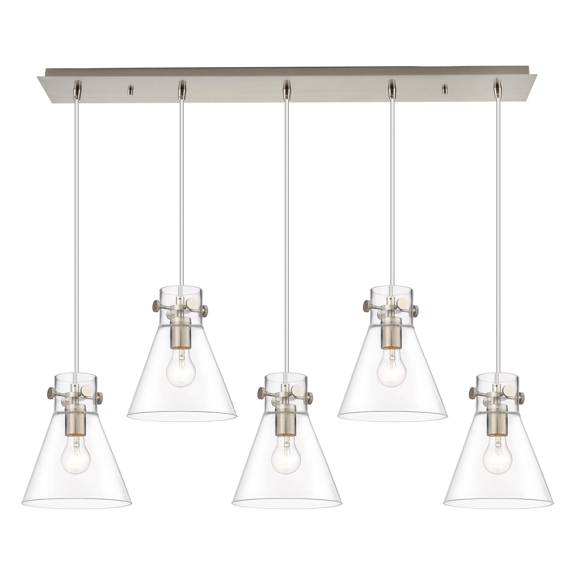 Shown in Brushed Satin Nickel finish and Clear glass and Clear Glass shade