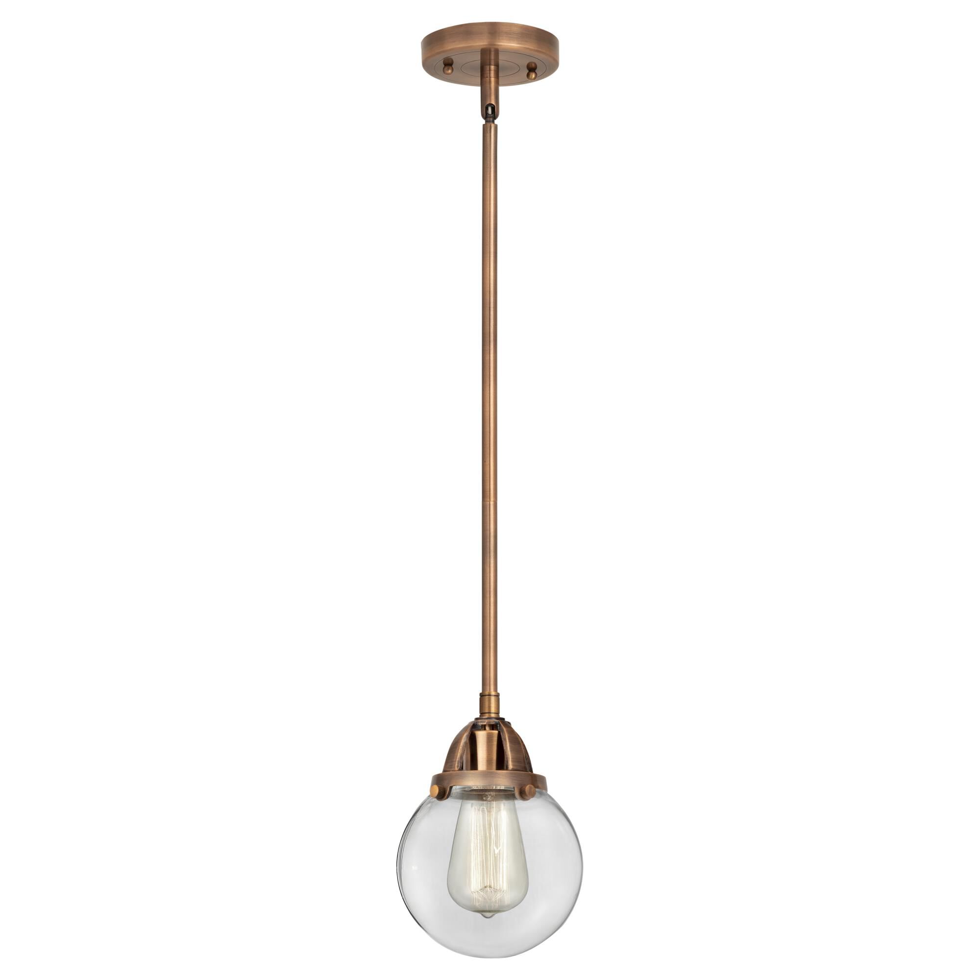 Shown in Antique Copper finish and Clear Beacon glass and No Shade shade