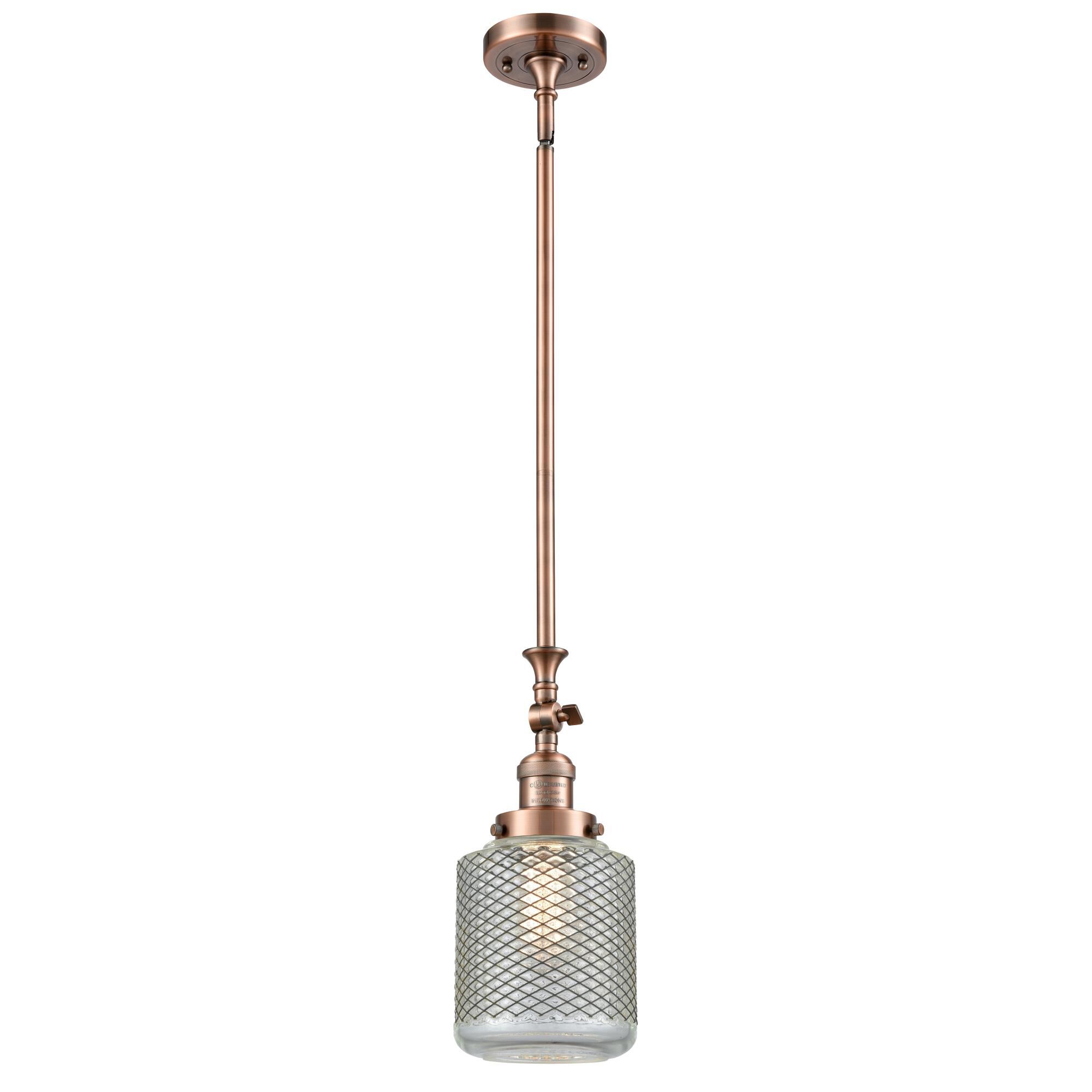 Shown in Antique Copper finish and Clear Wire Mesh glass