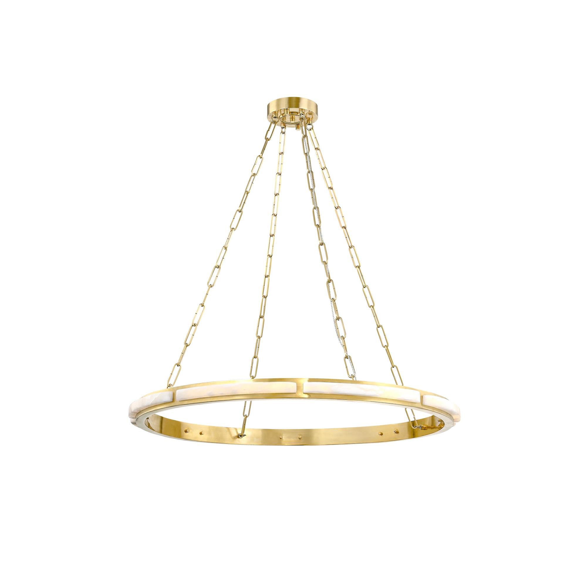 Shown in Aged Brass finish and White Alabaster glass