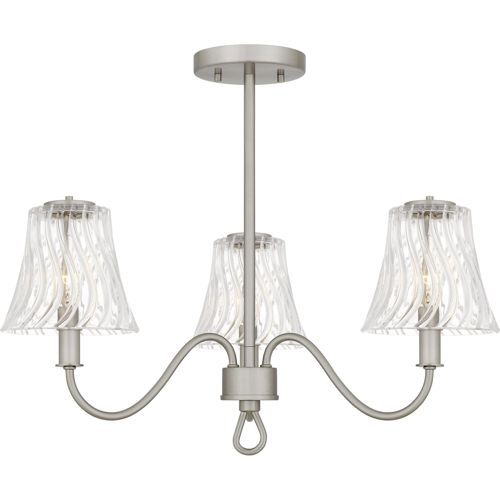Shown in Brushed Nickel finish and Clear Swirl Glass shade