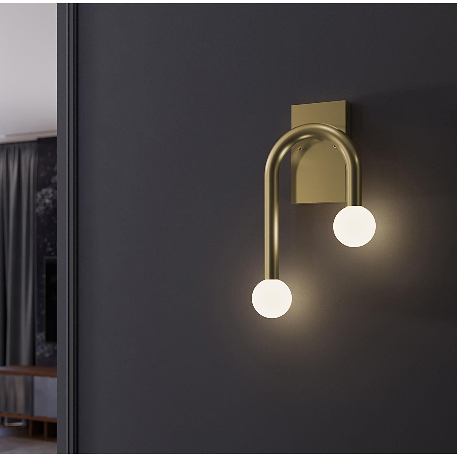 Shown in Light Antique Brass finish and White glass