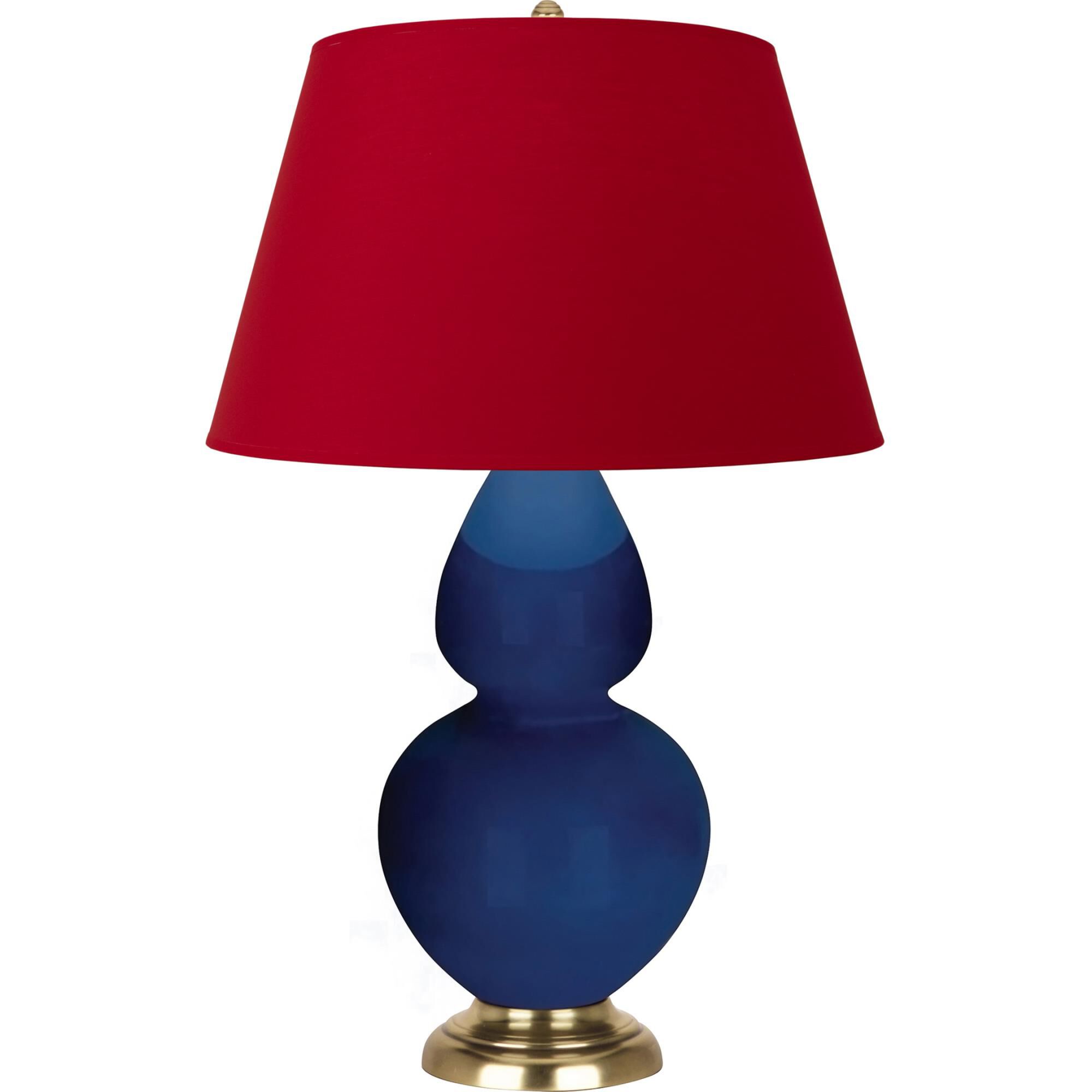 Shown in Cobalt finish and Black and Red shade and Antique Natural Brass accent
