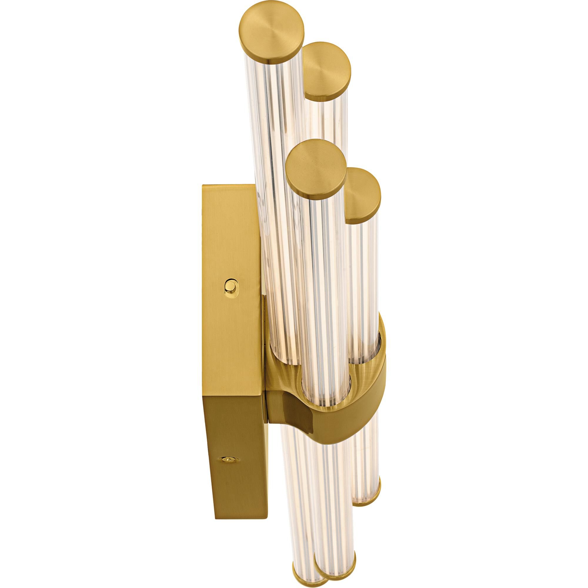 Shown in Brushed Gold finish and Clear Ribbed Acrylic shade