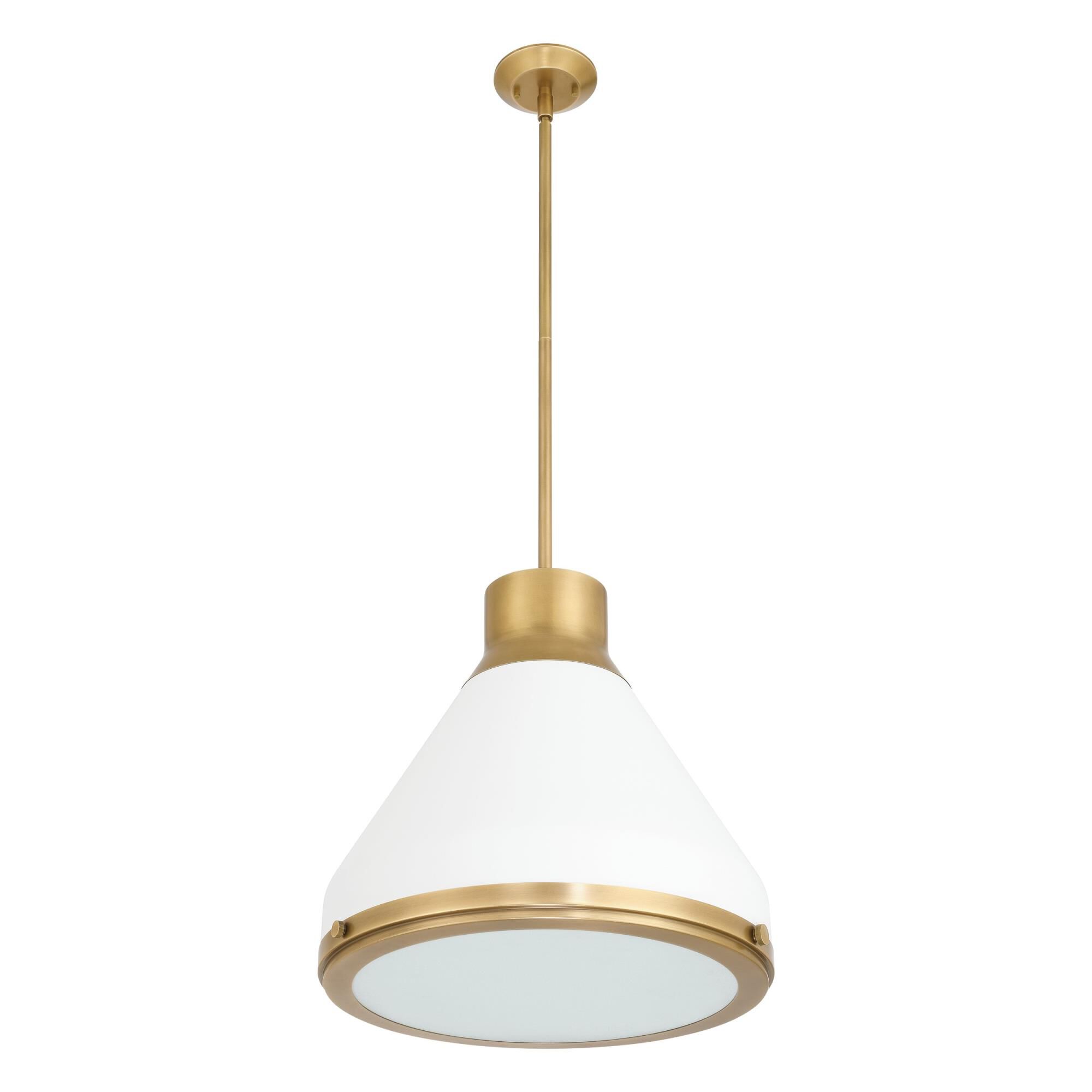 Shown in Natural Brass finish and Etched glass and Natural Brass, Matte White shade