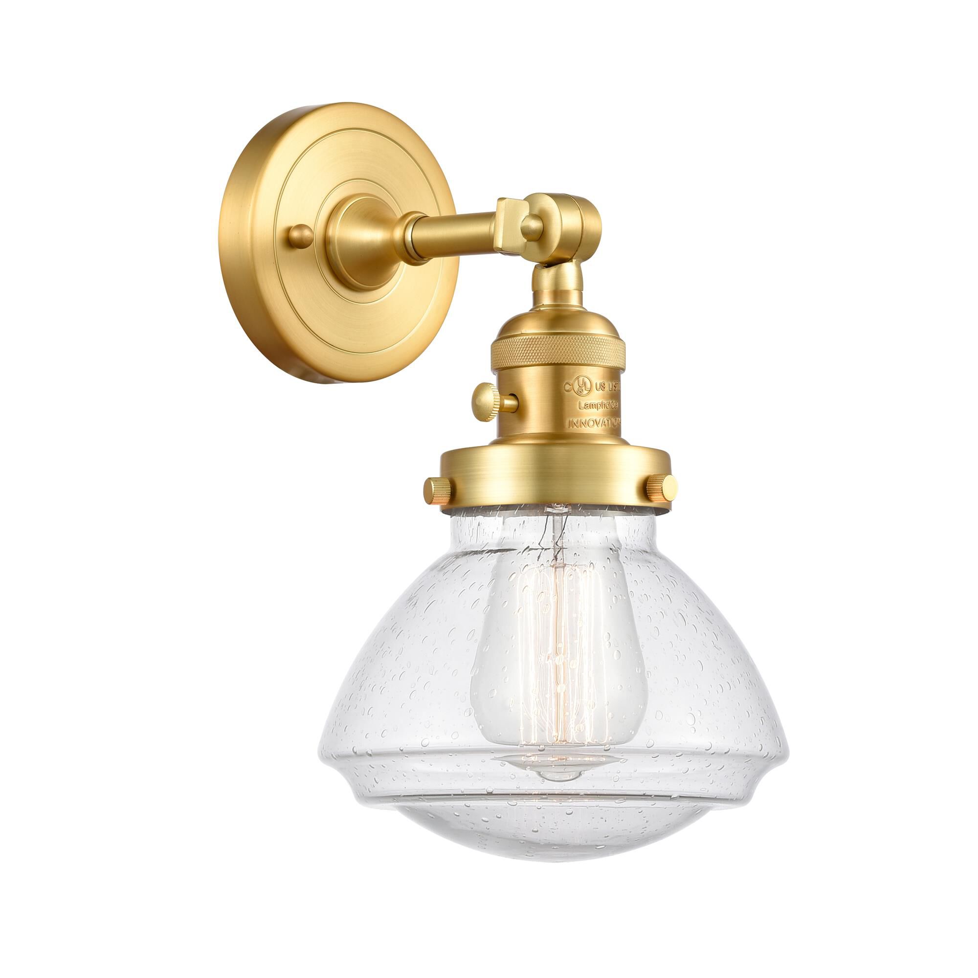 Shown in Satin Gold finish and Seedy Olean glass