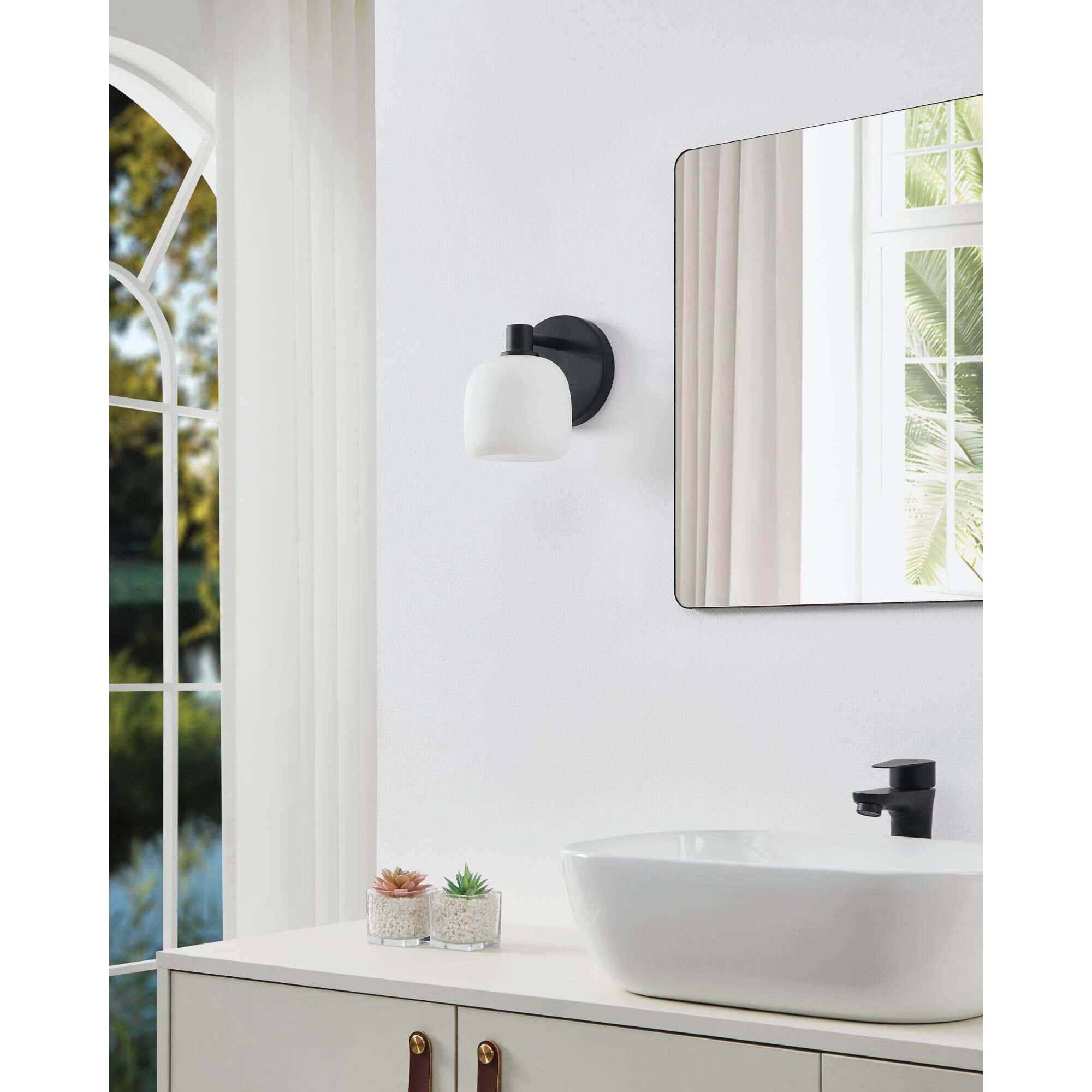 Shown in Matte Black finish and Etched Opal glass