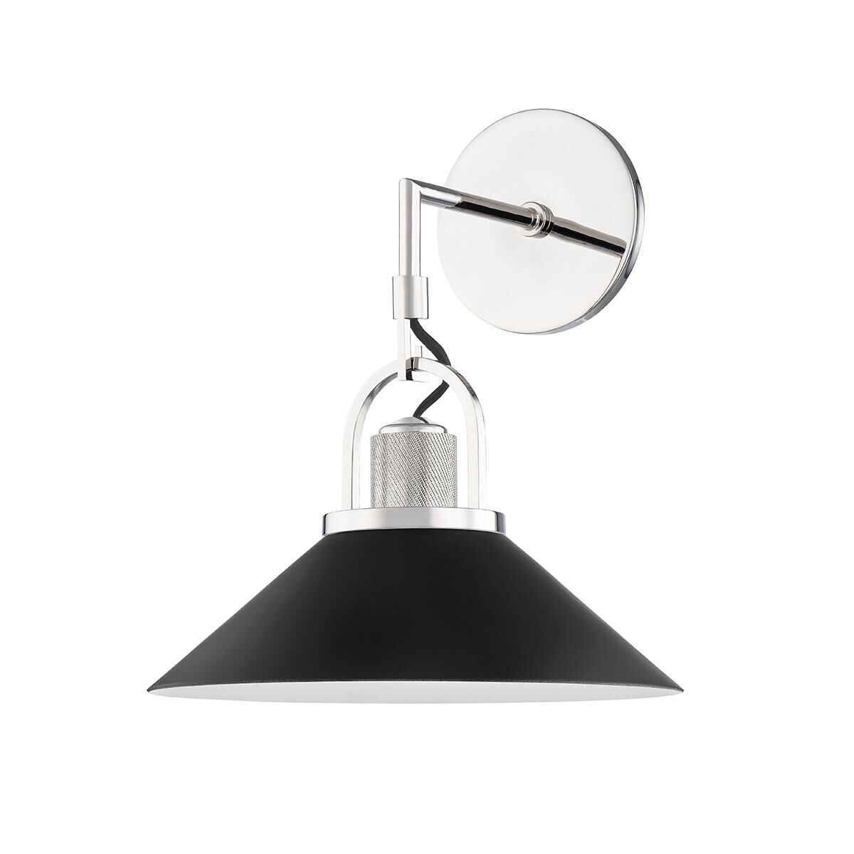Shown in Polished Nickel finish and Black Aluminum shade