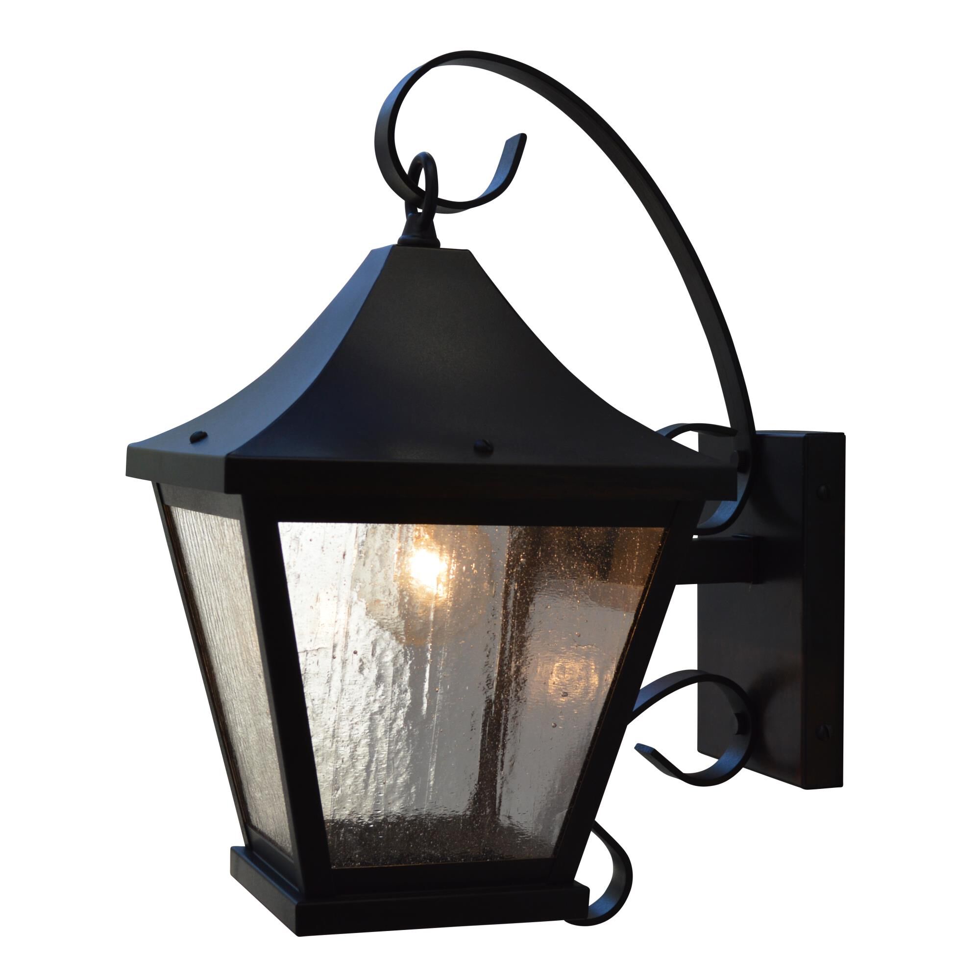 Shown in Bronze finish and Clear Seedy glass