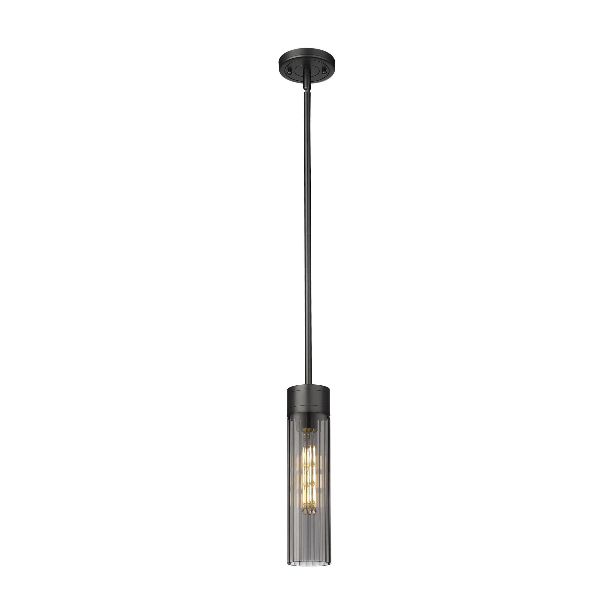 Shown in Matte Black finish and Plated Smoke glass and Plated Smoke Glass shade
