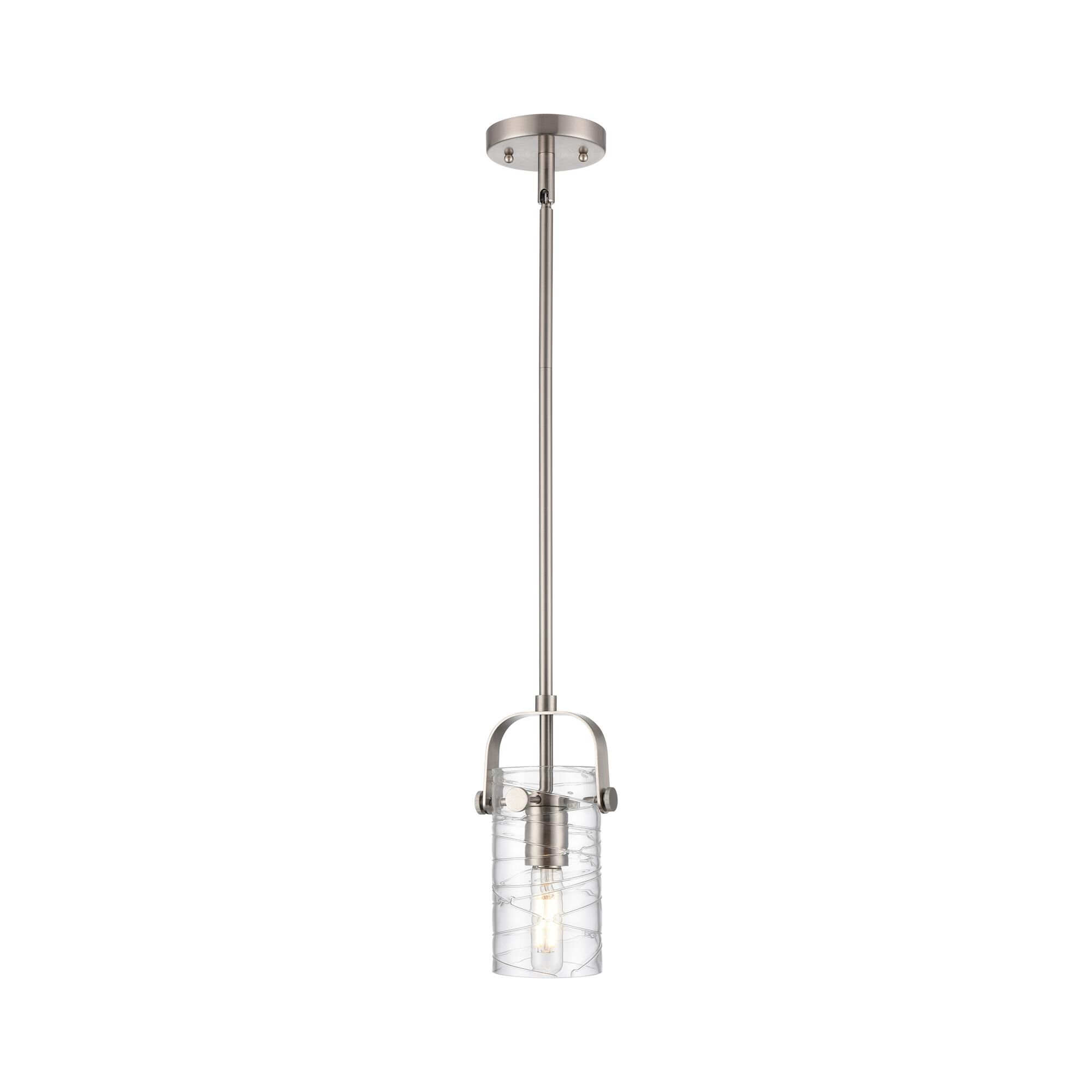 Shown in Satin Nickel finish and Deco Swirl glass