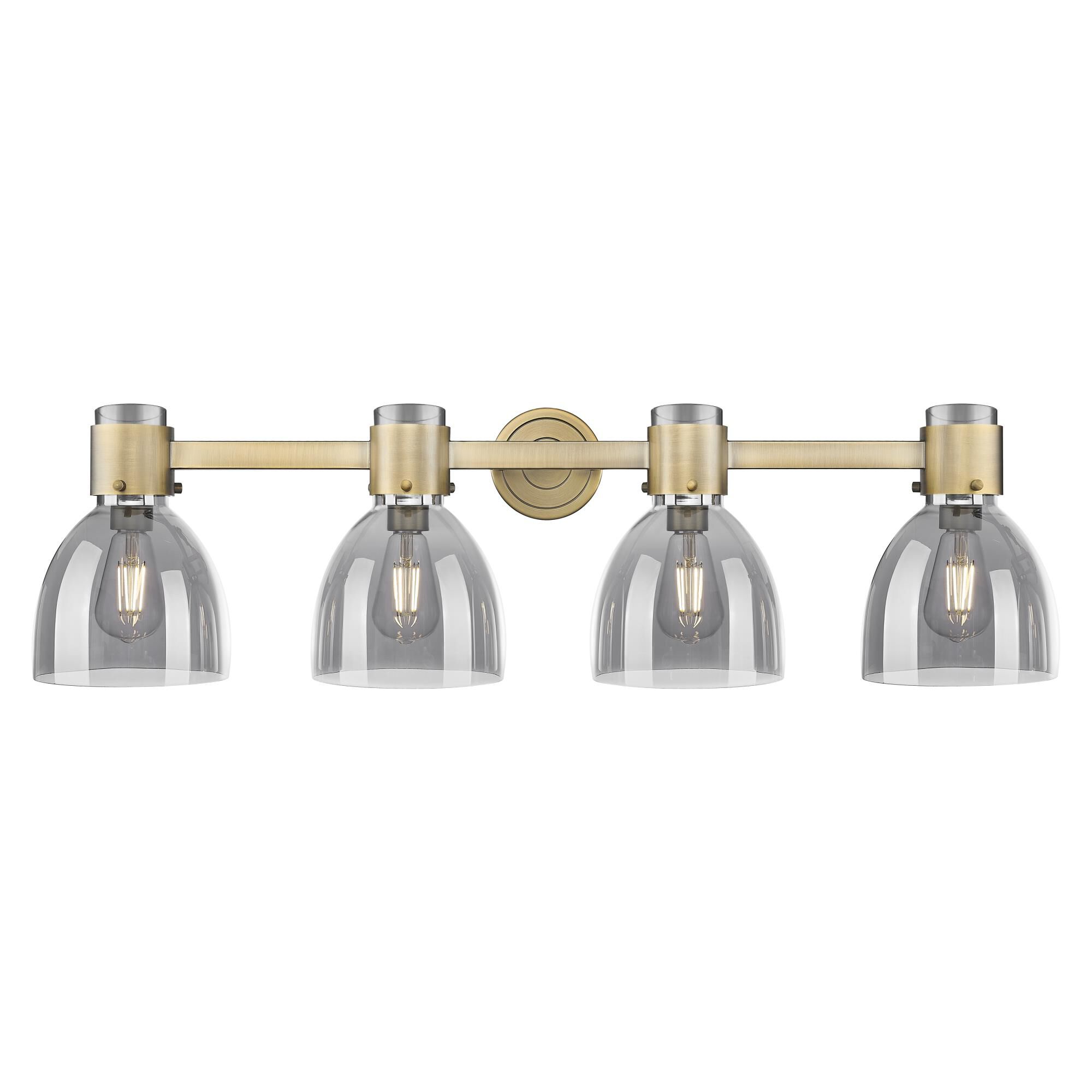 Shown in Brushed Brass finish and Light Smoke glass