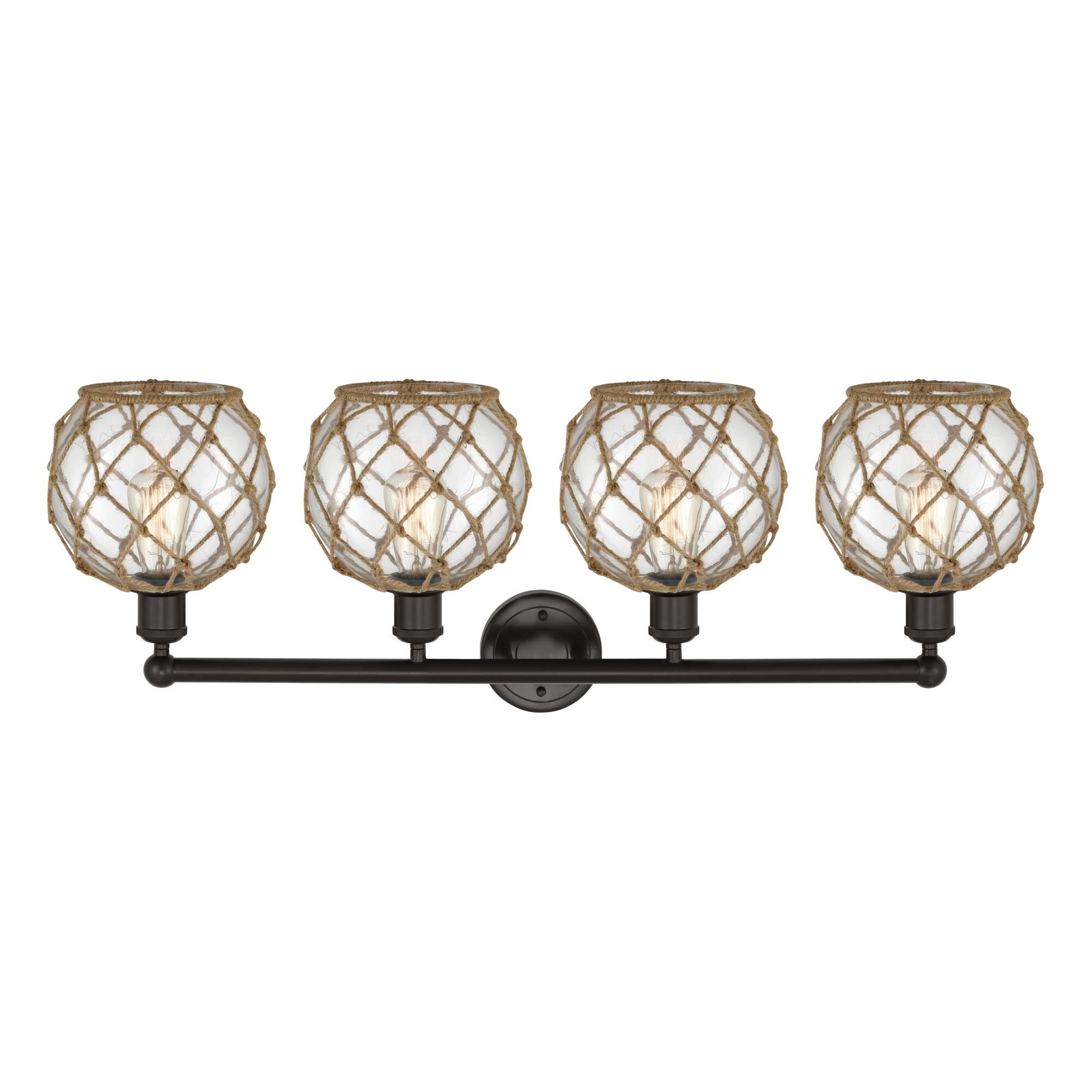 Shown in Oil Rubbed Bronze finish and Clear with Brown Rope glass