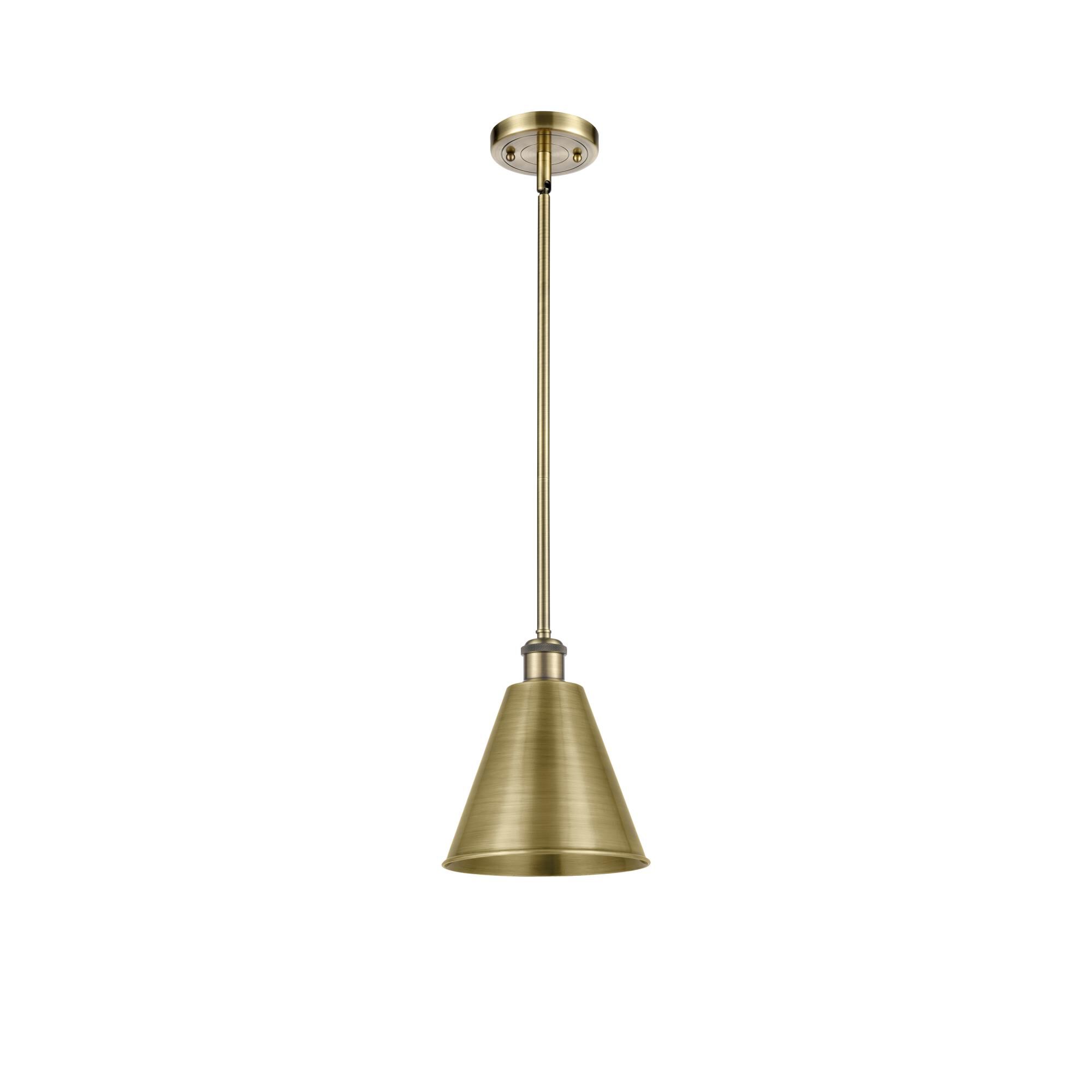 Shown in Antique Brass finish and Antique Brass Ballston Cone shade
